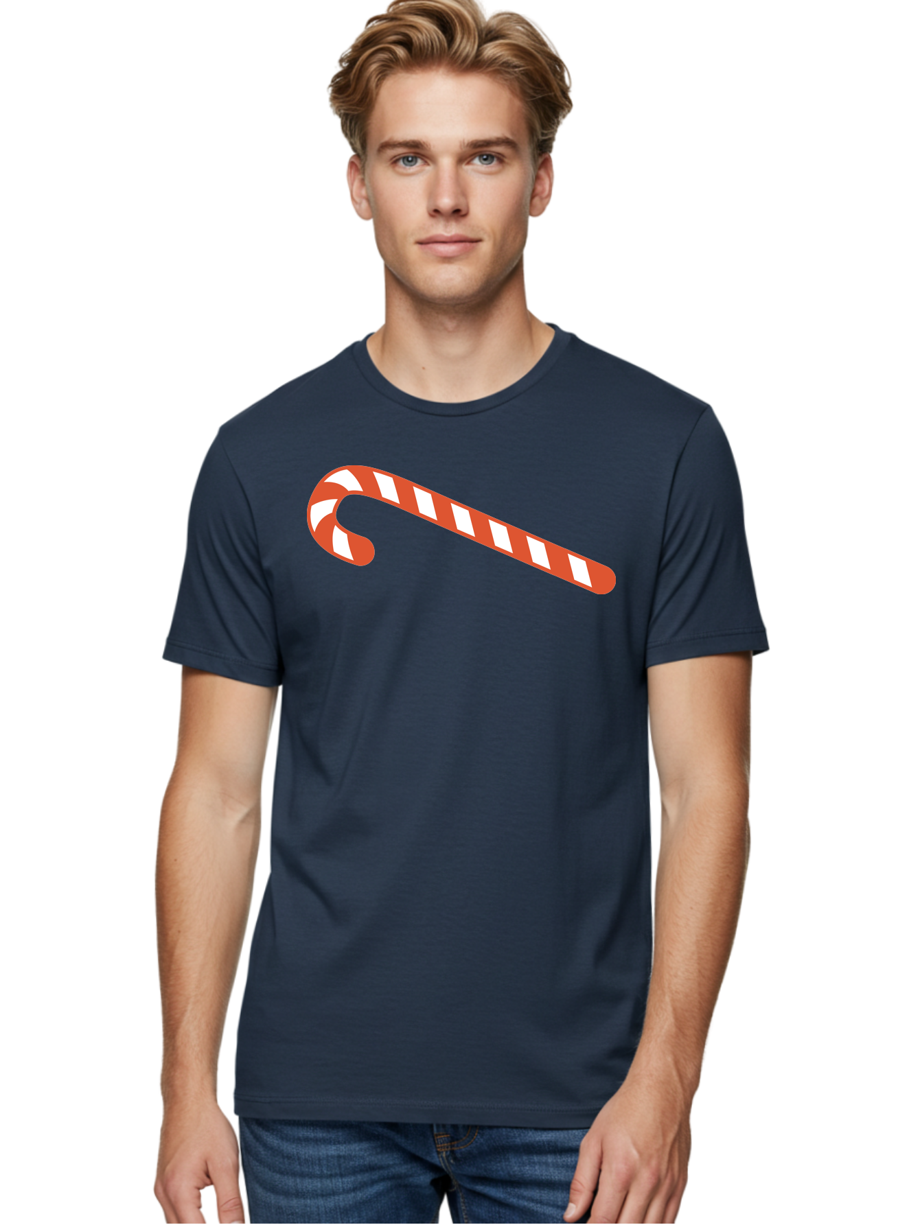 Candy-Cane Men'S Graphic Tee, 100% Cotton, Comfortable Casual Summer Wear, Machine Washable, Striped Candy Cane, Christmas Treat, Festive Holiday Symbol, Red And White Stripes, Sweet Holiday Tradition, Seasonal Delight Aac565