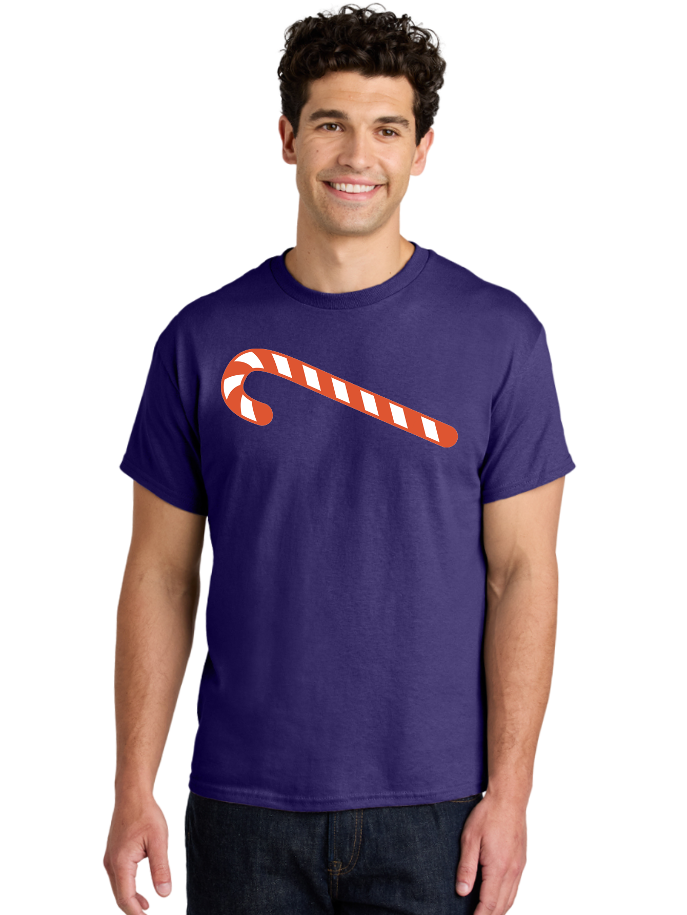 Candy-Cane Men'S Graphic Tee, 100% Cotton, Comfortable Casual Summer Wear, Machine Washable, Striped Candy Cane, Christmas Treat, Festive Holiday Symbol, Red And White Stripes, Sweet Holiday Tradition, Seasonal Delight Aac565