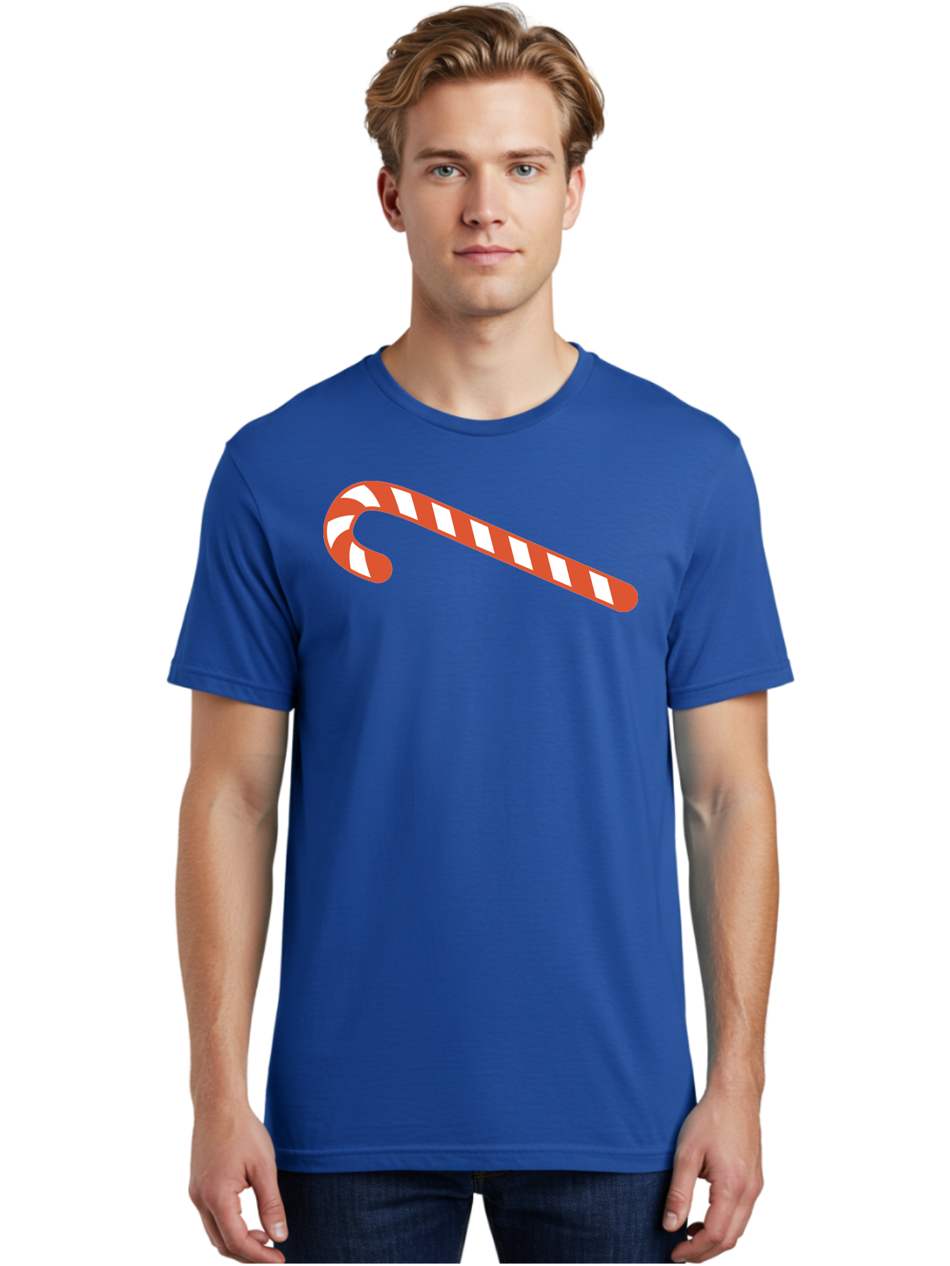 Candy-Cane Men'S Graphic Tee, 100% Cotton, Comfortable Casual Summer Wear, Machine Washable, Striped Candy Cane, Christmas Treat, Festive Holiday Symbol, Red And White Stripes, Sweet Holiday Tradition, Seasonal Delight Aac565