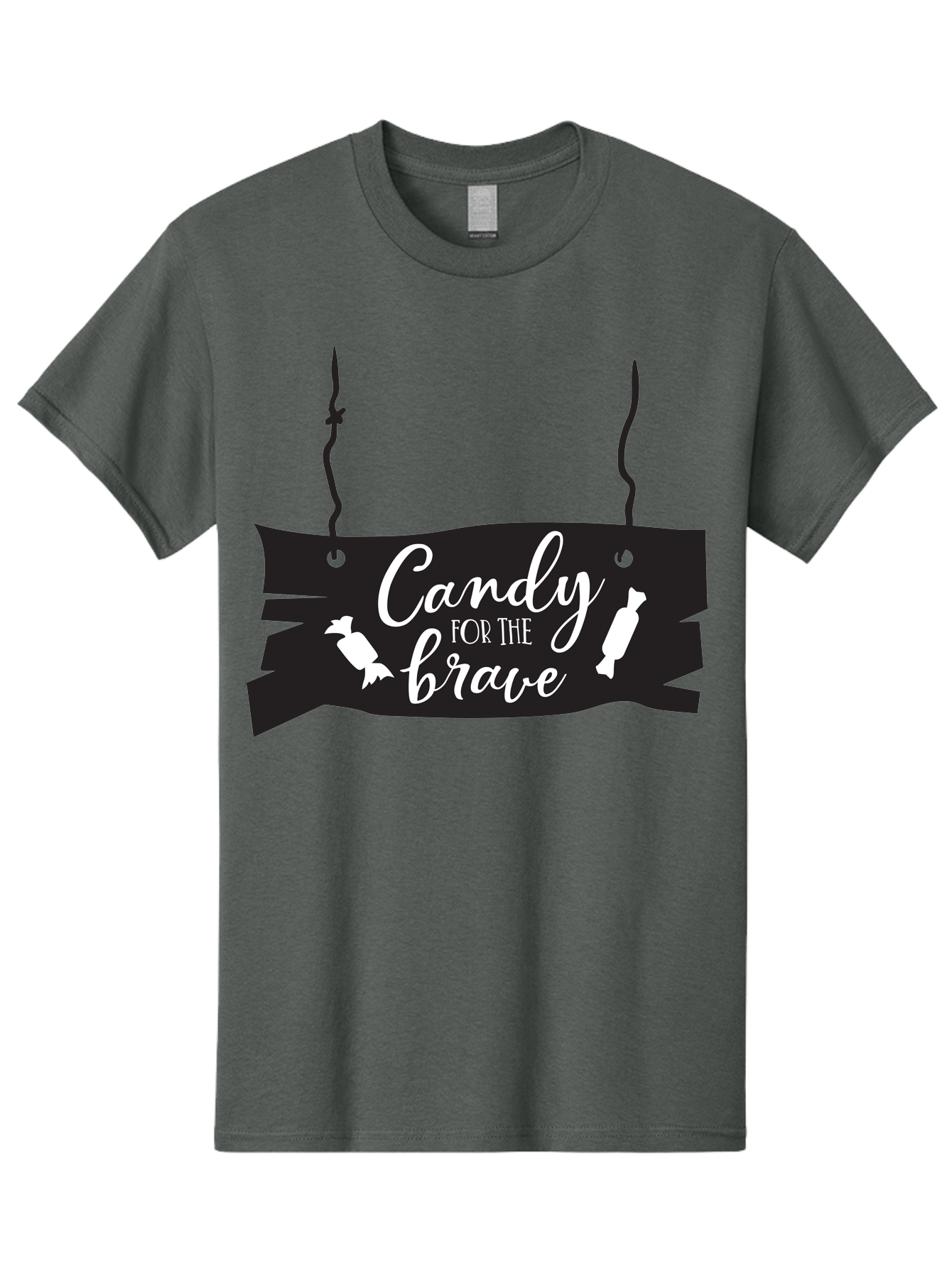Candy-For-The-Brave Men'S Graphic Tee, 100% Cotton, Comfortable Casual Summer Wear, Machine Washable, Halloween Candy, Trick Or Treat, Spooky Decorations, White Cursive Text, Ghost And Candy Illustration, Black Wooden Sign, Horror Theme, Aac567