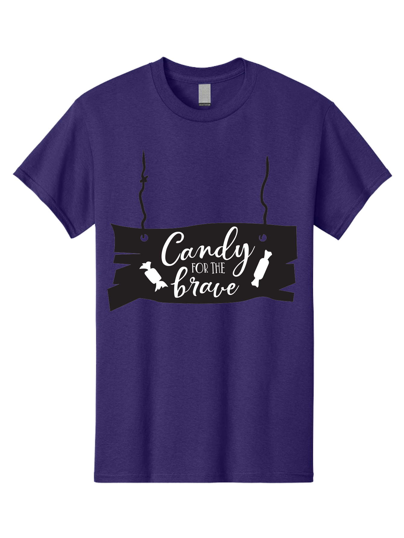 Candy-For-The-Brave Men'S Graphic Tee, 100% Cotton, Comfortable Casual Summer Wear, Machine Washable, Halloween Candy, Trick Or Treat, Spooky Decorations, White Cursive Text, Ghost And Candy Illustration, Black Wooden Sign, Horror Theme, Aac567
