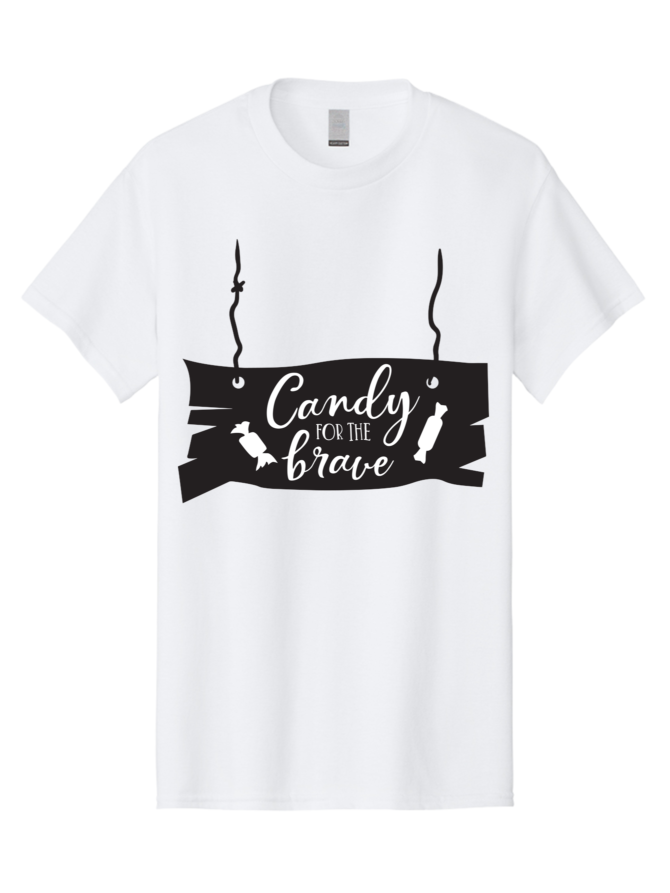Candy-For-The-Brave Men'S Graphic Tee, 100% Cotton, Comfortable Casual Summer Wear, Machine Washable, Halloween Candy, Trick Or Treat, Spooky Decorations, White Cursive Text, Ghost And Candy Illustration, Black Wooden Sign, Horror Theme, Aac567