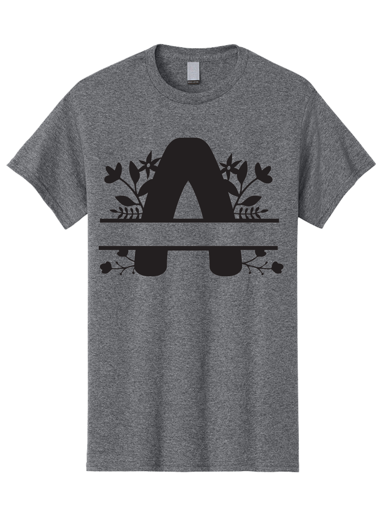 Capital-Letter-A Men'S Graphic Tee, 100% Cotton, Comfortable Casual Summer Wear, Machine Washable, Letter A, Floral Designs, Botanical Elements, Leaves, Flowers, Black Silhouette, Elegant Typography, Decorative Accents, Minimalist Style, Aac568
