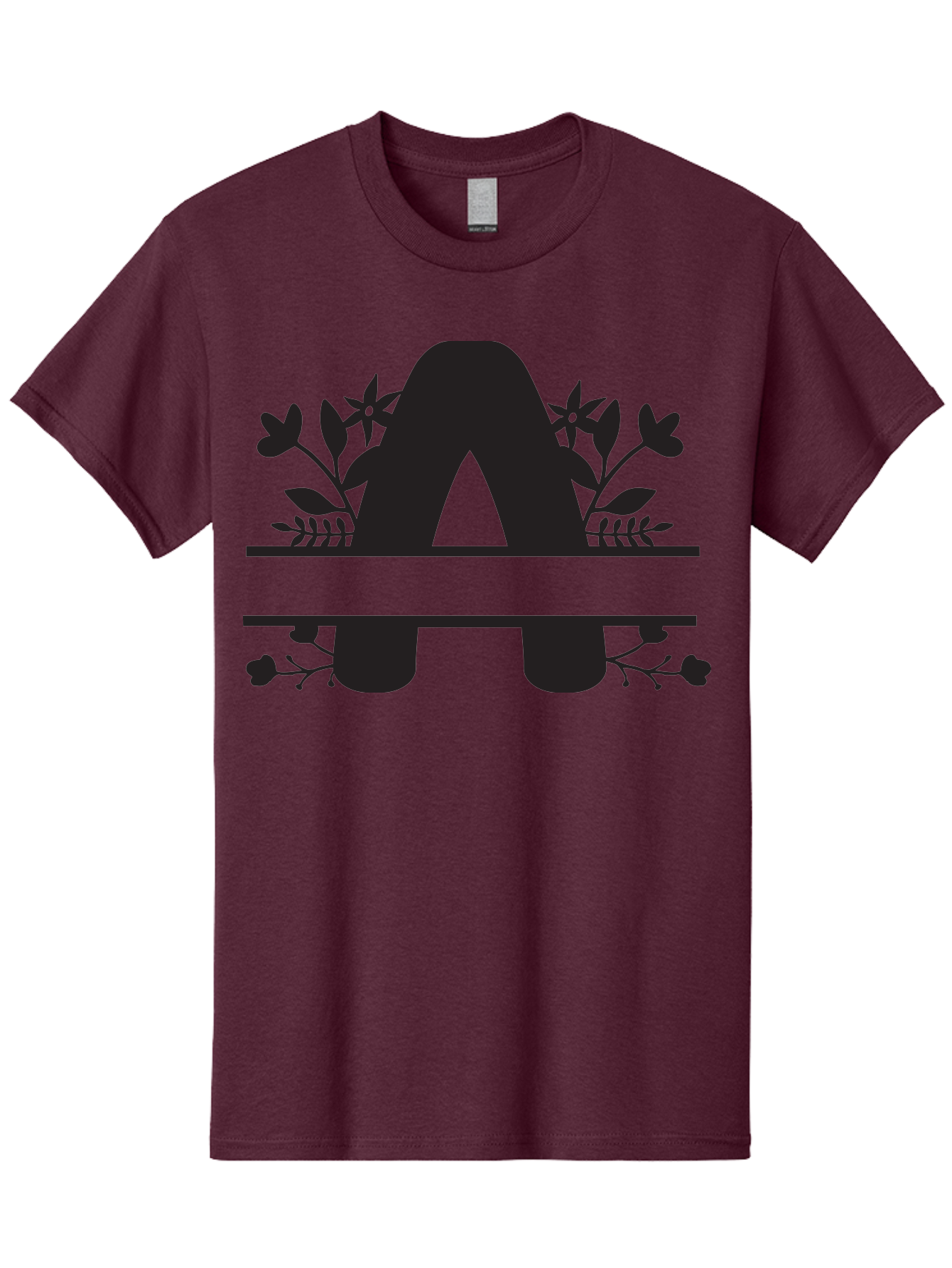 Capital-Letter-A Men'S Graphic Tee, 100% Cotton, Comfortable Casual Summer Wear, Machine Washable, Letter A, Floral Designs, Botanical Elements, Leaves, Flowers, Black Silhouette, Elegant Typography, Decorative Accents, Minimalist Style, Aac568