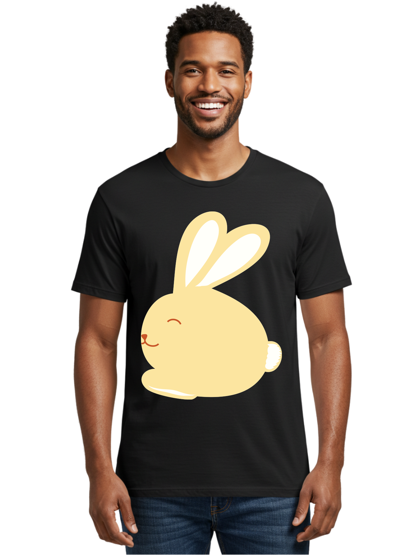 Cartoon-Bunny Men'S Graphic Tee, 100% Cotton, Comfortable Casual Summer Wear, Machine Washable, Cute Rabbit, Cartoon Character, Yellow Bunny, Fluffy Animal, Adorable Creature, Sweet Face, Kawaii Art Aac570
