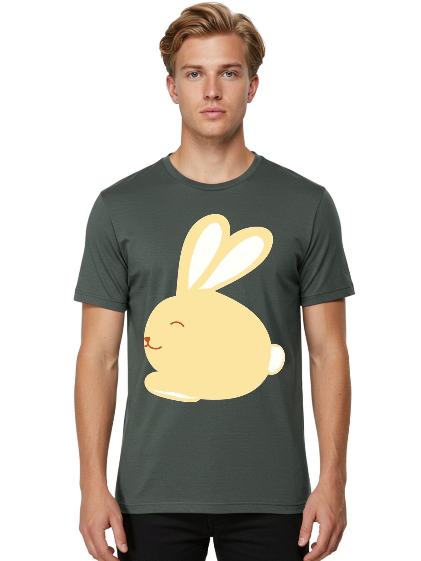 Cartoon-Bunny Men'S Graphic Tee, 100% Cotton, Comfortable Casual Summer Wear, Machine Washable, Cute Rabbit, Cartoon Character, Yellow Bunny, Fluffy Animal, Adorable Creature, Sweet Face, Kawaii Art Aac570