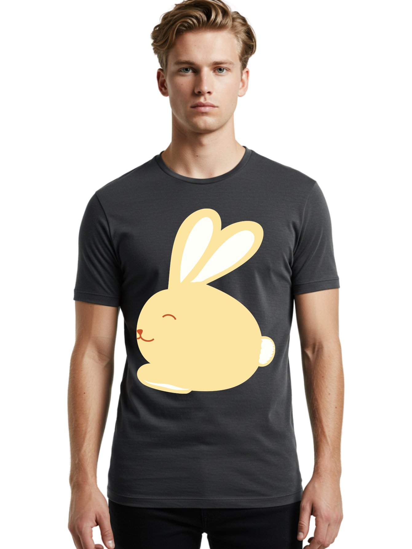 Cartoon-Bunny Men'S Graphic Tee, 100% Cotton, Comfortable Casual Summer Wear, Machine Washable, Cute Rabbit, Cartoon Character, Yellow Bunny, Fluffy Animal, Adorable Creature, Sweet Face, Kawaii Art Aac570