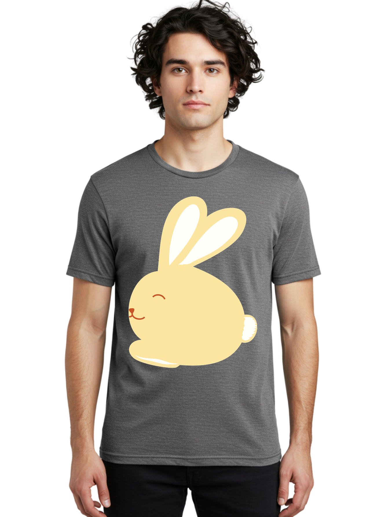 Cartoon-Bunny Men'S Graphic Tee, 100% Cotton, Comfortable Casual Summer Wear, Machine Washable, Cute Rabbit, Cartoon Character, Yellow Bunny, Fluffy Animal, Adorable Creature, Sweet Face, Kawaii Art Aac570