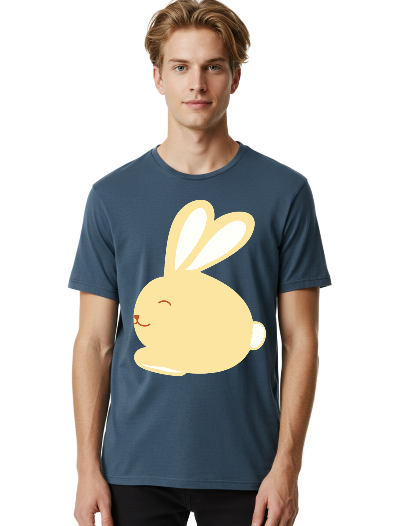 Cartoon-Bunny Men'S Graphic Tee, 100% Cotton, Comfortable Casual Summer Wear, Machine Washable, Cute Rabbit, Cartoon Character, Yellow Bunny, Fluffy Animal, Adorable Creature, Sweet Face, Kawaii Art Aac570