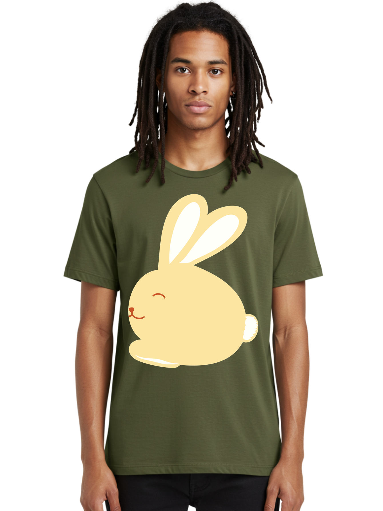 Cartoon-Bunny Men'S Graphic Tee, 100% Cotton, Comfortable Casual Summer Wear, Machine Washable, Cute Rabbit, Cartoon Character, Yellow Bunny, Fluffy Animal, Adorable Creature, Sweet Face, Kawaii Art Aac570