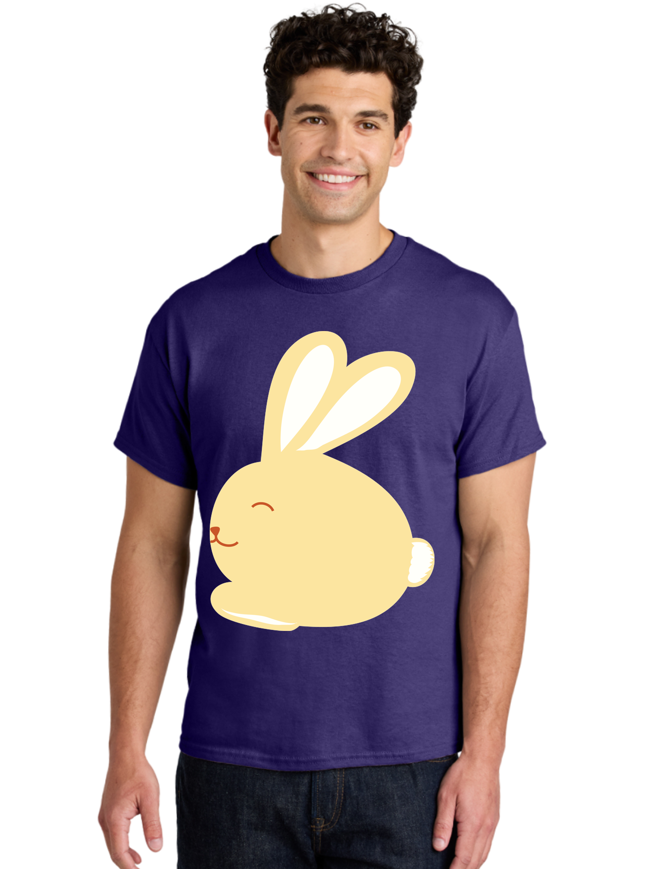Cartoon-Bunny Men'S Graphic Tee, 100% Cotton, Comfortable Casual Summer Wear, Machine Washable, Cute Rabbit, Cartoon Character, Yellow Bunny, Fluffy Animal, Adorable Creature, Sweet Face, Kawaii Art Aac570
