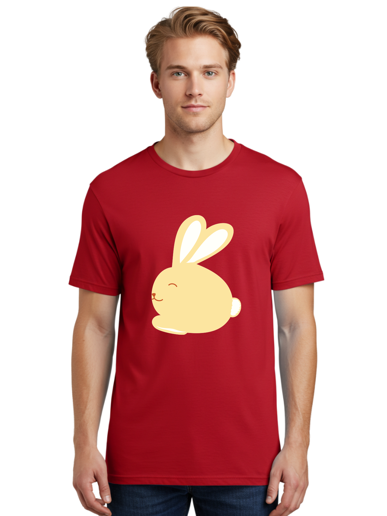 Cartoon-Bunny Men'S Graphic Tee, 100% Cotton, Comfortable Casual Summer Wear, Machine Washable, Cute Rabbit, Cartoon Character, Yellow Bunny, Fluffy Animal, Adorable Creature, Sweet Face, Kawaii Art Aac570