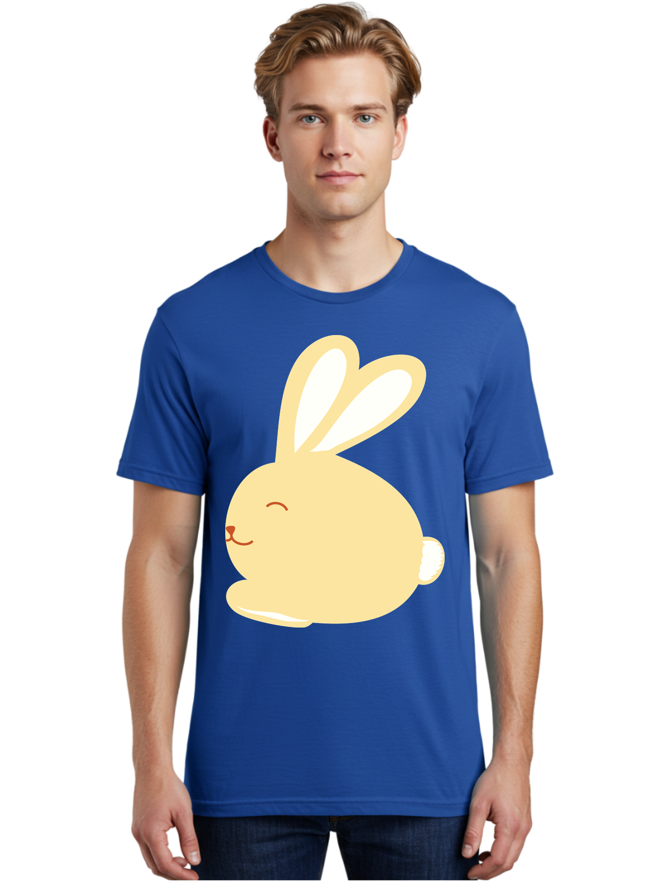 Cartoon-Bunny Men'S Graphic Tee, 100% Cotton, Comfortable Casual Summer Wear, Machine Washable, Cute Rabbit, Cartoon Character, Yellow Bunny, Fluffy Animal, Adorable Creature, Sweet Face, Kawaii Art Aac570