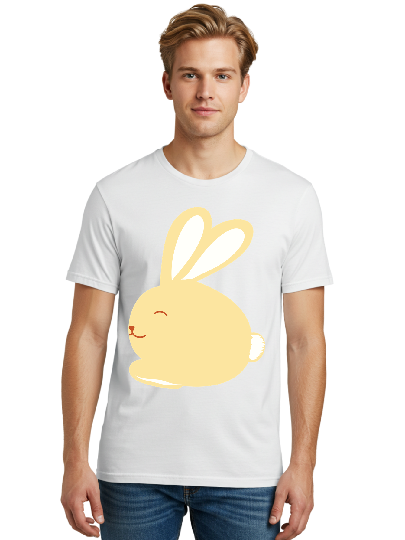 Cartoon-Bunny Men'S Graphic Tee, 100% Cotton, Comfortable Casual Summer Wear, Machine Washable, Cute Rabbit, Cartoon Character, Yellow Bunny, Fluffy Animal, Adorable Creature, Sweet Face, Kawaii Art Aac570