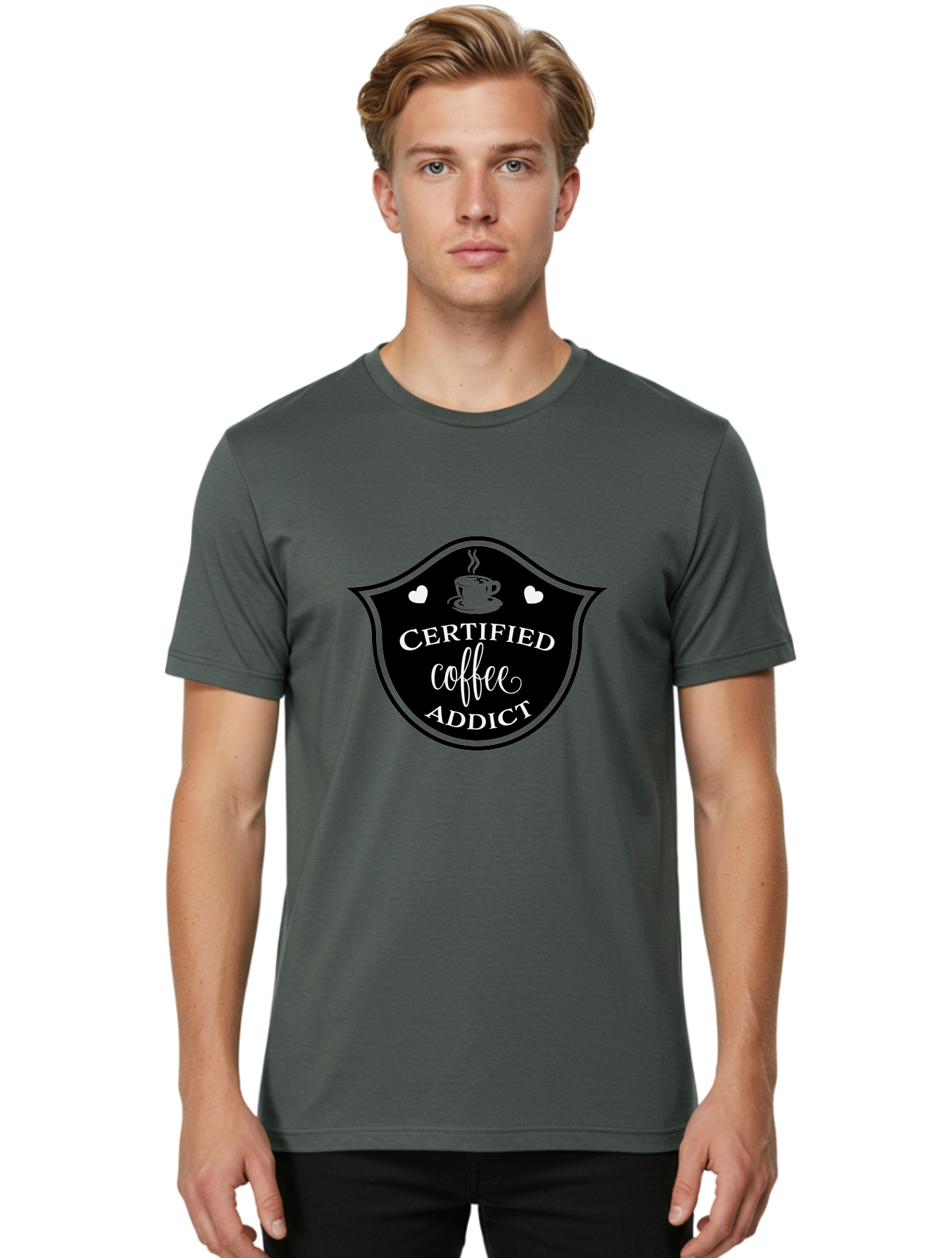 Certified-Coffee-Addict Men'S Graphic Tee, 100% Cotton, Comfortable Casual Summer Wear, Machine Washable, Coffee Lover, Coffee Addiction, Coffee Enthusiast, Coffee Culture, Caffeine Fix, Morning Coffee, Coffee Obsession Aac571