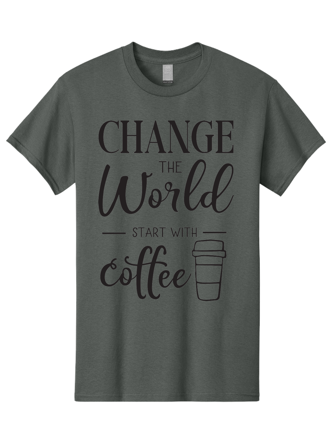 Change-The-World-Start-With-Coffee Men'S Graphic Tee, 100% Cotton, Comfortable Casual Summer Wear, Machine Washable, Coffee Quote, Inspirational Quote, Change The World, Morning Motivation, Coffee Love, Coffee Culture, Drink Coffee Aac572
