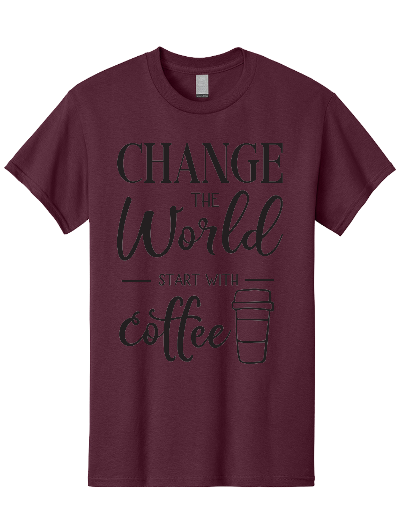 Change-The-World-Start-With-Coffee Men'S Graphic Tee, 100% Cotton, Comfortable Casual Summer Wear, Machine Washable, Coffee Quote, Inspirational Quote, Change The World, Morning Motivation, Coffee Love, Coffee Culture, Drink Coffee Aac572