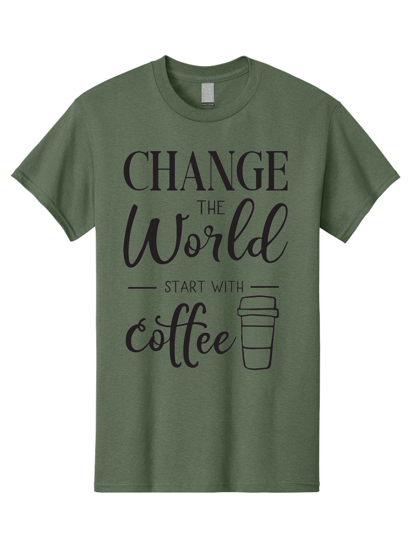 Change-The-World-Start-With-Coffee Men'S Graphic Tee, 100% Cotton, Comfortable Casual Summer Wear, Machine Washable, Coffee Quote, Inspirational Quote, Change The World, Morning Motivation, Coffee Love, Coffee Culture, Drink Coffee Aac572