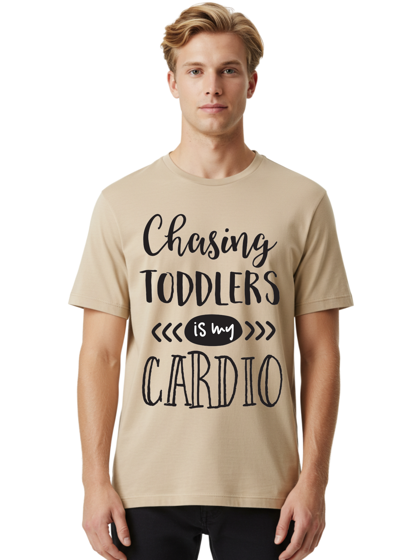 Chasing-Toddlers-Is-My-Cardio Men'S Graphic Tee, 100% Cotton, Comfortable Casual Summer Wear, Machine Washable, Funny Parenting Quote, Mom Life, Humor, Cardio Workout, Chasing Toddlers, Parenting Humor, Mom Jokes, Fitness, Active Parenting, Aac573