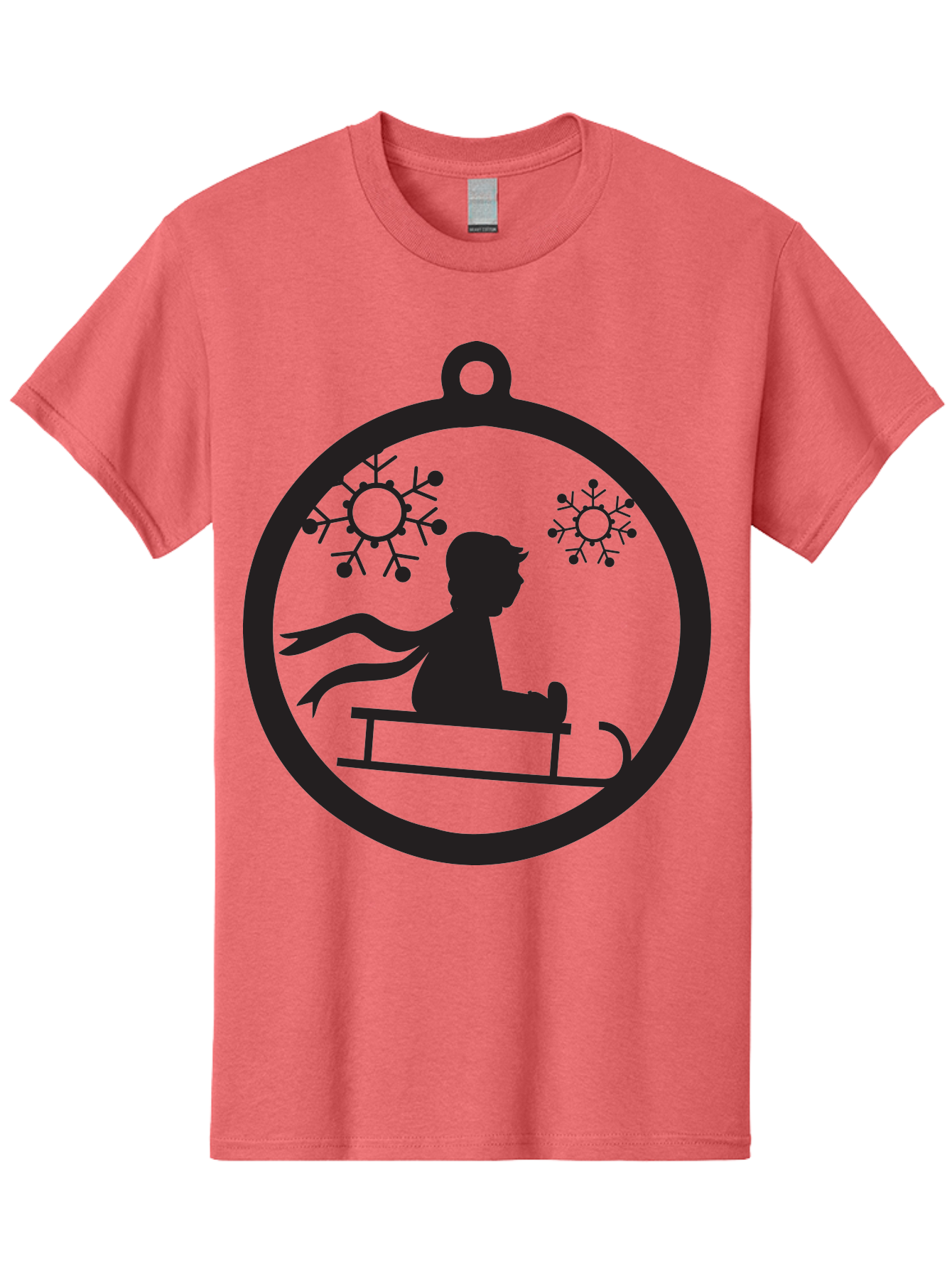 Child-On-Sled Men'S Graphic Tee, 100% Cotton, Comfortable Casual Summer Wear, Machine Washable, Child On Sled, Winter Fun, Snowflake Decorations, Festive Ornaments, Holiday Cheer, Black Silhouette, Christmas Theme, Winter Scenery Aac574