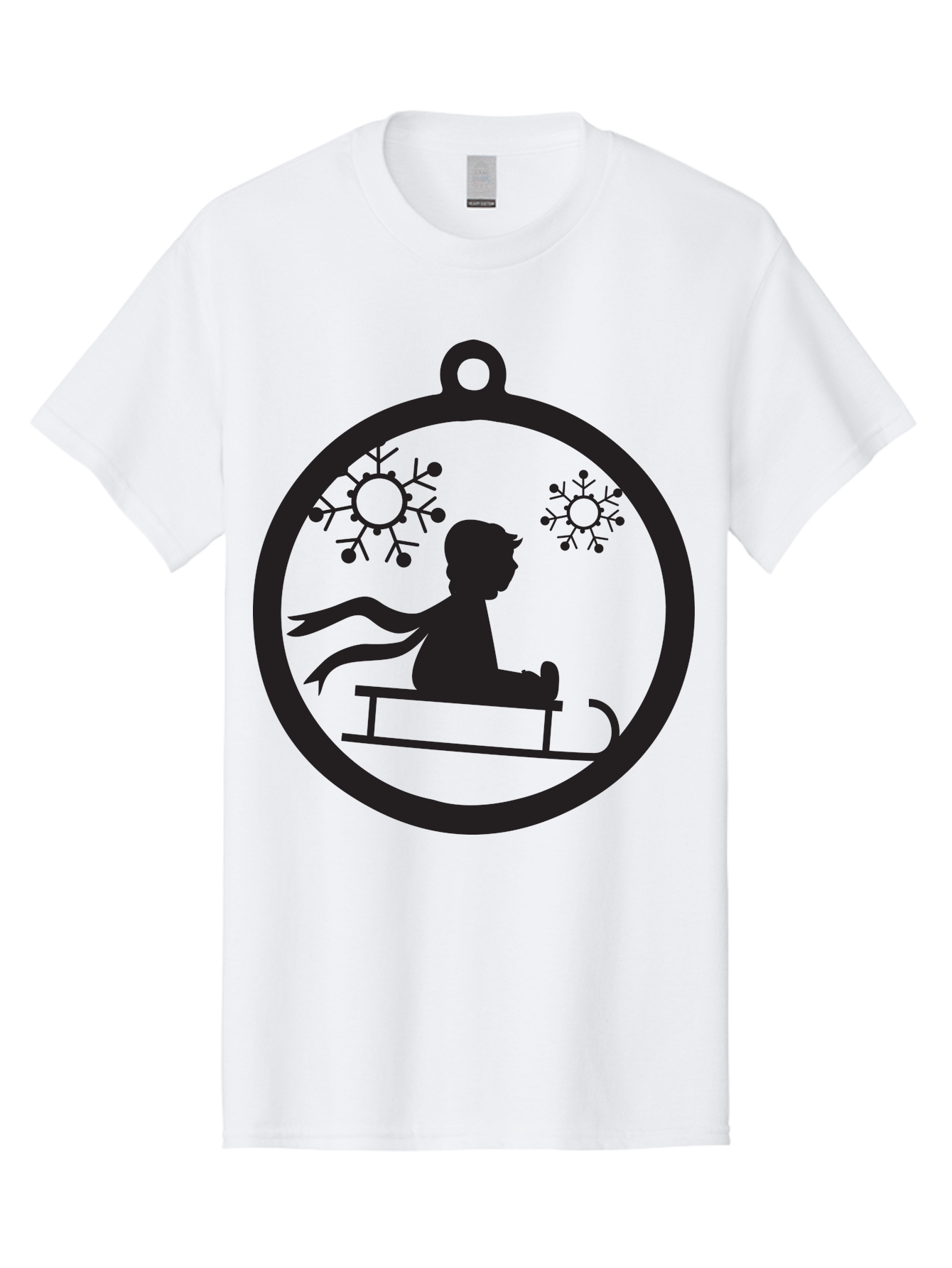 Child-On-Sled Men'S Graphic Tee, 100% Cotton, Comfortable Casual Summer Wear, Machine Washable, Child On Sled, Winter Fun, Snowflake Decorations, Festive Ornaments, Holiday Cheer, Black Silhouette, Christmas Theme, Winter Scenery Aac574