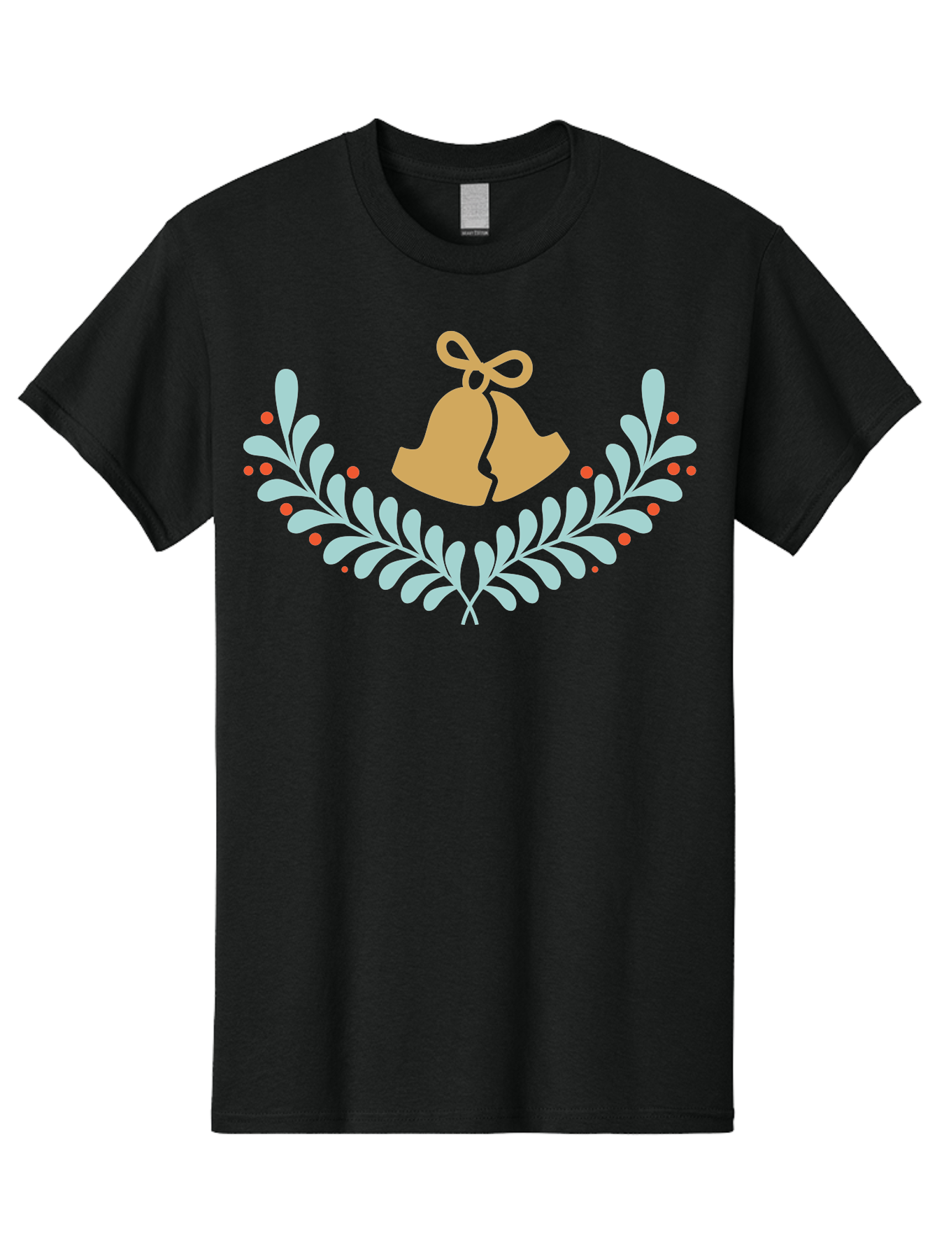 Christmas-Bells-1 Men'S Graphic Tee, 100% Cotton, Comfortable Casual Summer Wear, Machine Washable, Christmas Bells, Festive Wreath, Holiday Decorations, Orange Bells, White Leaves, Red Berries, Seasonal Decor, Winter Wonderland, Holiday Cheer Aac577