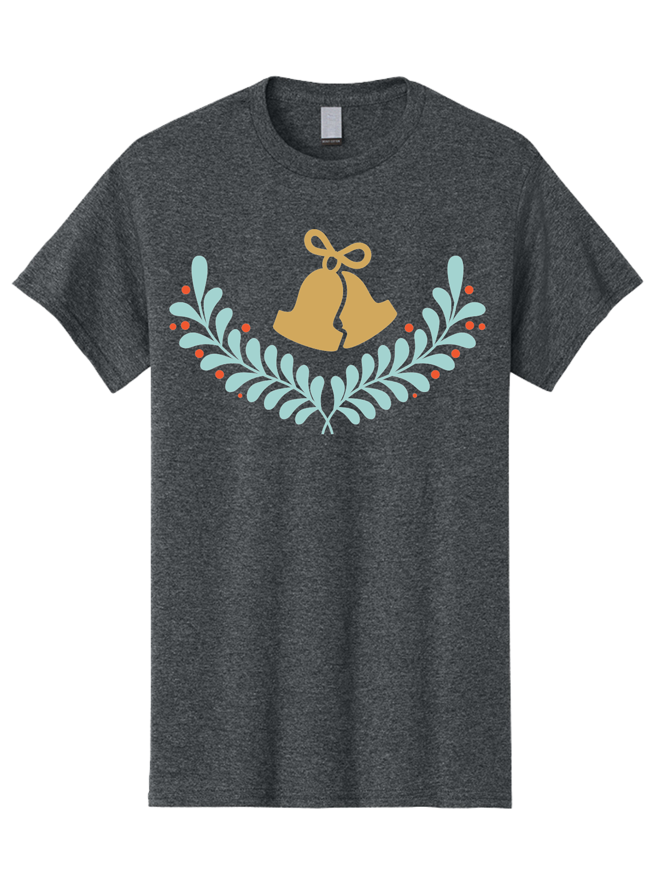 Christmas-Bells-1 Men'S Graphic Tee, 100% Cotton, Comfortable Casual Summer Wear, Machine Washable, Christmas Bells, Festive Wreath, Holiday Decorations, Orange Bells, White Leaves, Red Berries, Seasonal Decor, Winter Wonderland, Holiday Cheer Aac577