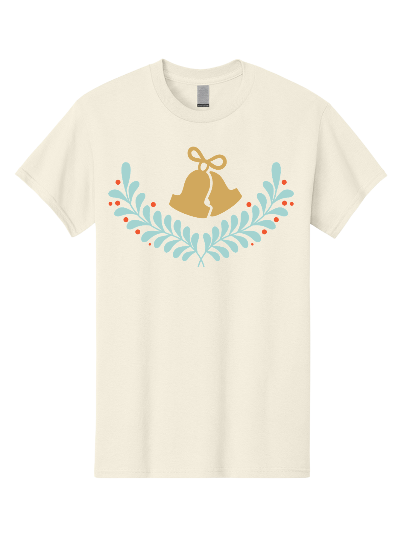 Christmas-Bells-1 Men'S Graphic Tee, 100% Cotton, Comfortable Casual Summer Wear, Machine Washable, Christmas Bells, Festive Wreath, Holiday Decorations, Orange Bells, White Leaves, Red Berries, Seasonal Decor, Winter Wonderland, Holiday Cheer Aac577