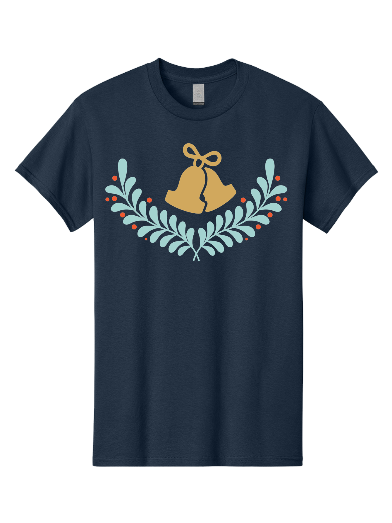 Christmas-Bells-1 Men'S Graphic Tee, 100% Cotton, Comfortable Casual Summer Wear, Machine Washable, Christmas Bells, Festive Wreath, Holiday Decorations, Orange Bells, White Leaves, Red Berries, Seasonal Decor, Winter Wonderland, Holiday Cheer Aac577