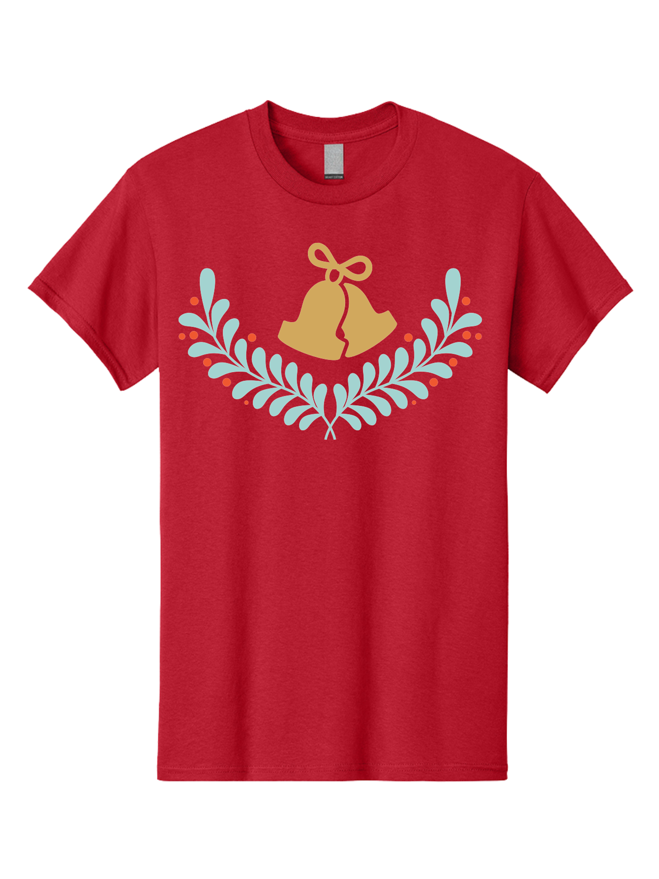 Christmas-Bells-1 Men'S Graphic Tee, 100% Cotton, Comfortable Casual Summer Wear, Machine Washable, Christmas Bells, Festive Wreath, Holiday Decorations, Orange Bells, White Leaves, Red Berries, Seasonal Decor, Winter Wonderland, Holiday Cheer Aac577