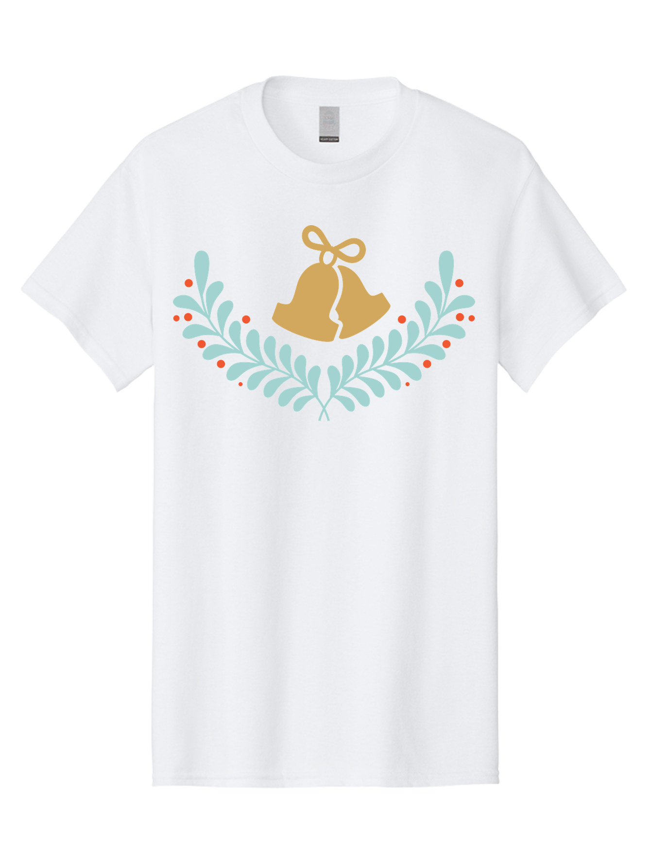 Christmas-Bells-1 Men'S Graphic Tee, 100% Cotton, Comfortable Casual Summer Wear, Machine Washable, Christmas Bells, Festive Wreath, Holiday Decorations, Orange Bells, White Leaves, Red Berries, Seasonal Decor, Winter Wonderland, Holiday Cheer Aac577
