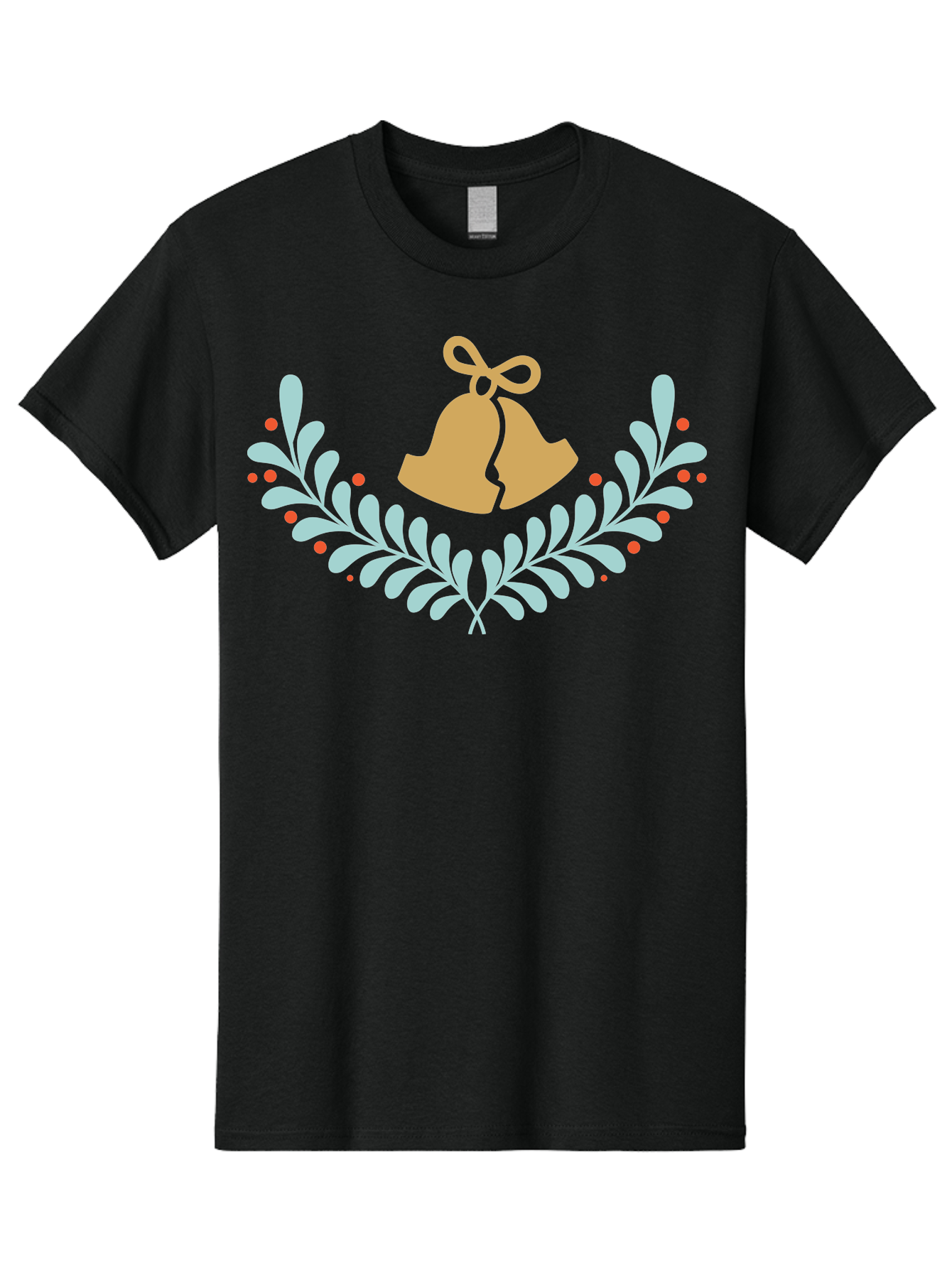 Christmas-Bells Men'S Graphic Tee, 100% Cotton, Comfortable Casual Summer Wear, Machine Washable, Christmas Bells, Holly Leaves, Festive Decorations, Holiday Symbols, Christmas Ornaments, Golden Bells, Red Berries Aac578