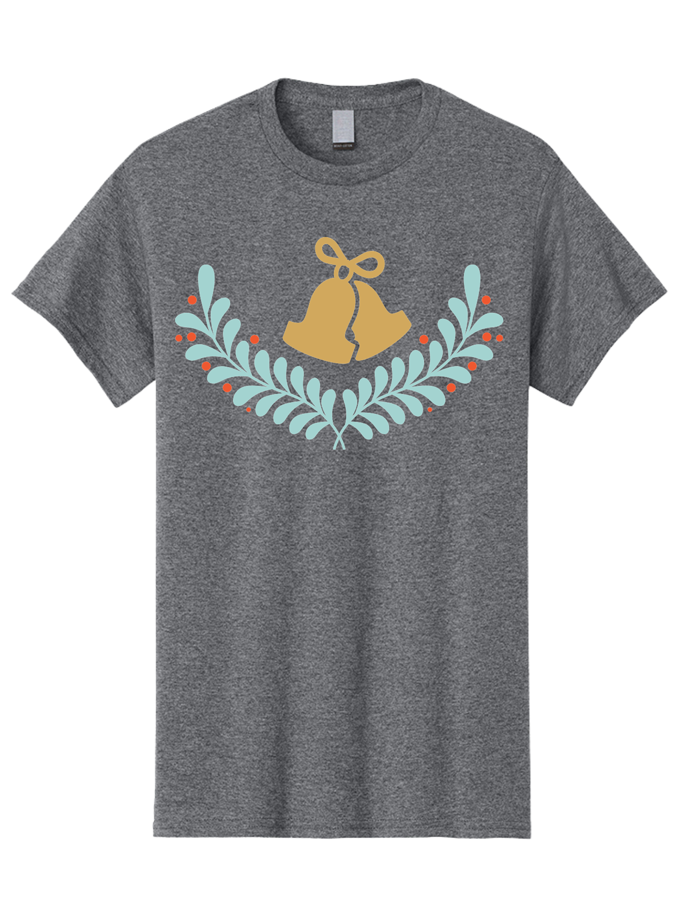 Christmas-Bells Men'S Graphic Tee, 100% Cotton, Comfortable Casual Summer Wear, Machine Washable, Christmas Bells, Holly Leaves, Festive Decorations, Holiday Symbols, Christmas Ornaments, Golden Bells, Red Berries Aac578
