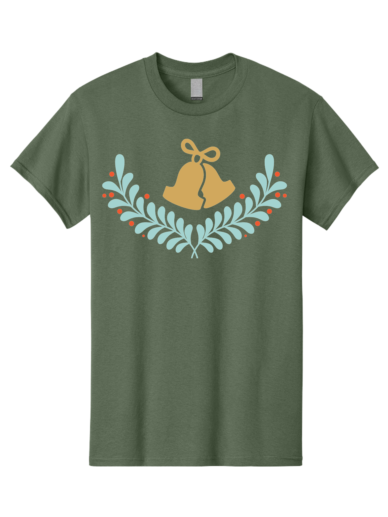 Christmas-Bells Men'S Graphic Tee, 100% Cotton, Comfortable Casual Summer Wear, Machine Washable, Christmas Bells, Holly Leaves, Festive Decorations, Holiday Symbols, Christmas Ornaments, Golden Bells, Red Berries Aac578