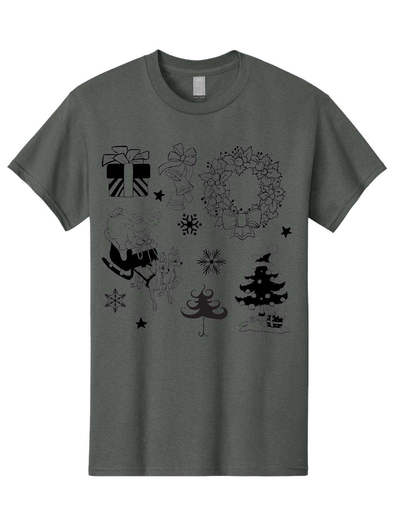 Christmas-Elements Men'S Graphic Tee, 100% Cotton, Comfortable Casual Summer Wear, Machine Washable, Santa Claus, Reindeer, Christmas Tree, Wreath, Gifts, Bows, Snowflakes, Stars, Festive Decorations, Holiday Graphics, Christmas Illustrations, Aac580