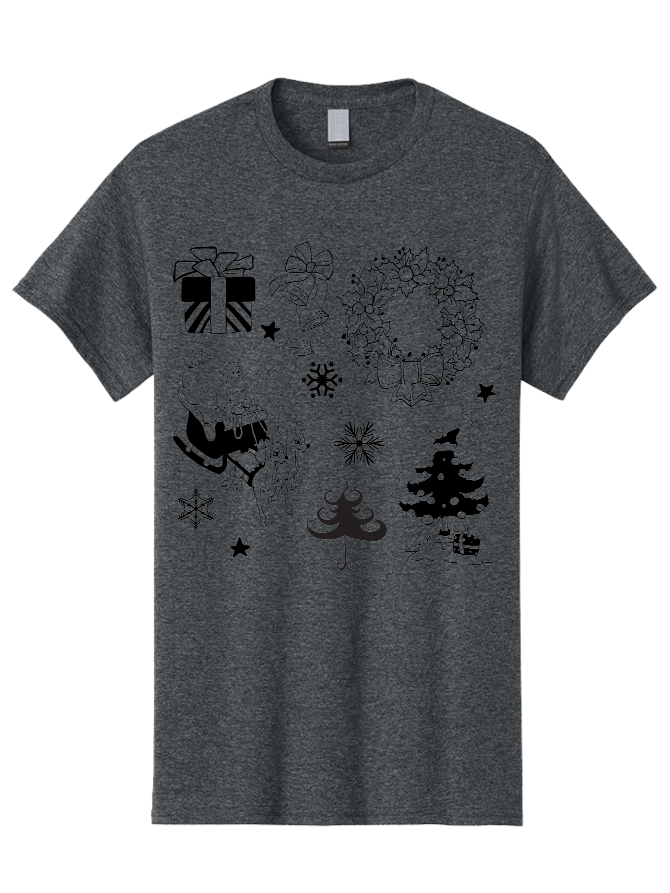 Christmas-Elements Men'S Graphic Tee, 100% Cotton, Comfortable Casual Summer Wear, Machine Washable, Santa Claus, Reindeer, Christmas Tree, Wreath, Gifts, Bows, Snowflakes, Stars, Festive Decorations, Holiday Graphics, Christmas Illustrations, Aac580