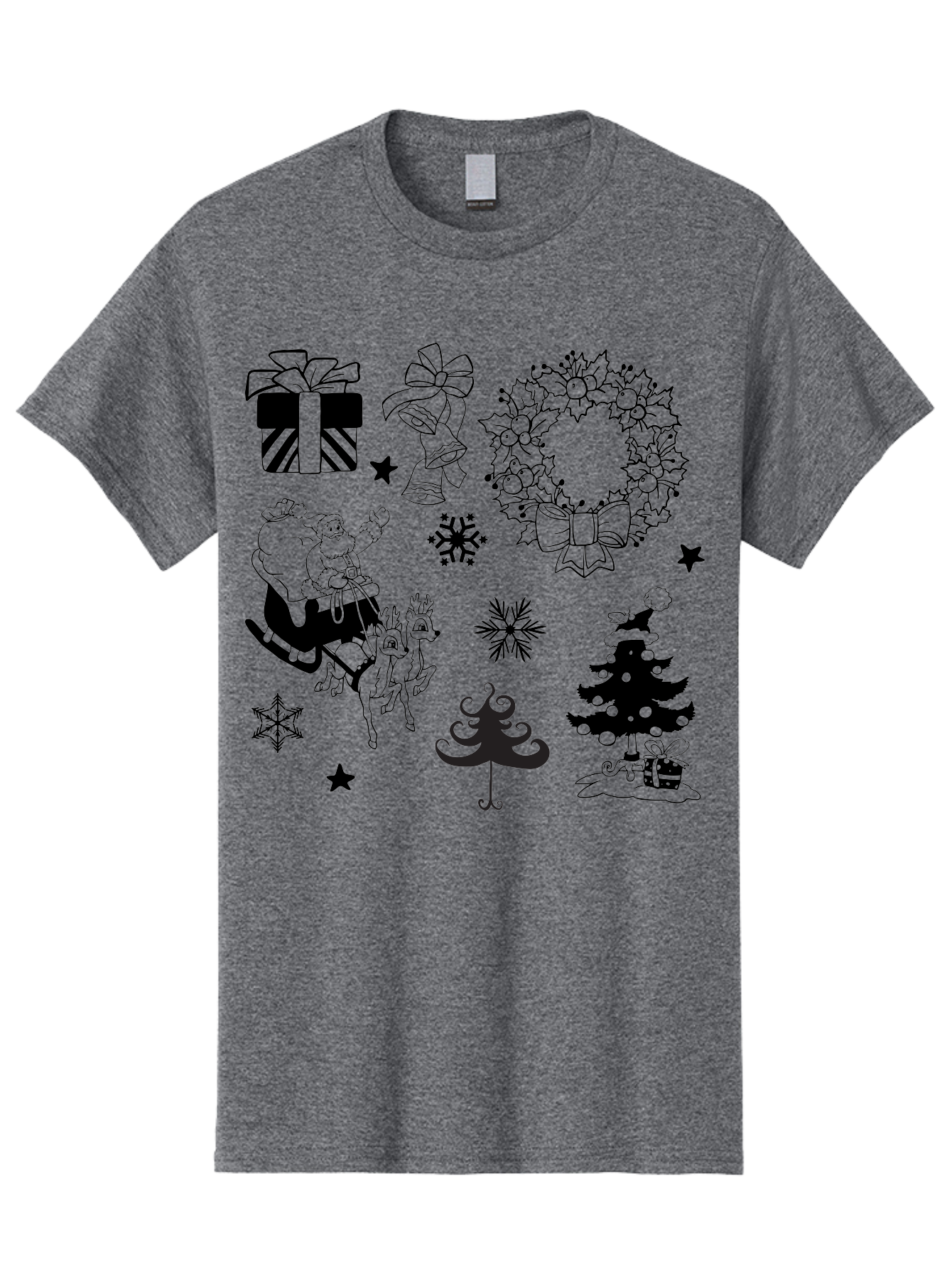 Christmas-Elements Men'S Graphic Tee, 100% Cotton, Comfortable Casual Summer Wear, Machine Washable, Santa Claus, Reindeer, Christmas Tree, Wreath, Gifts, Bows, Snowflakes, Stars, Festive Decorations, Holiday Graphics, Christmas Illustrations, Aac580