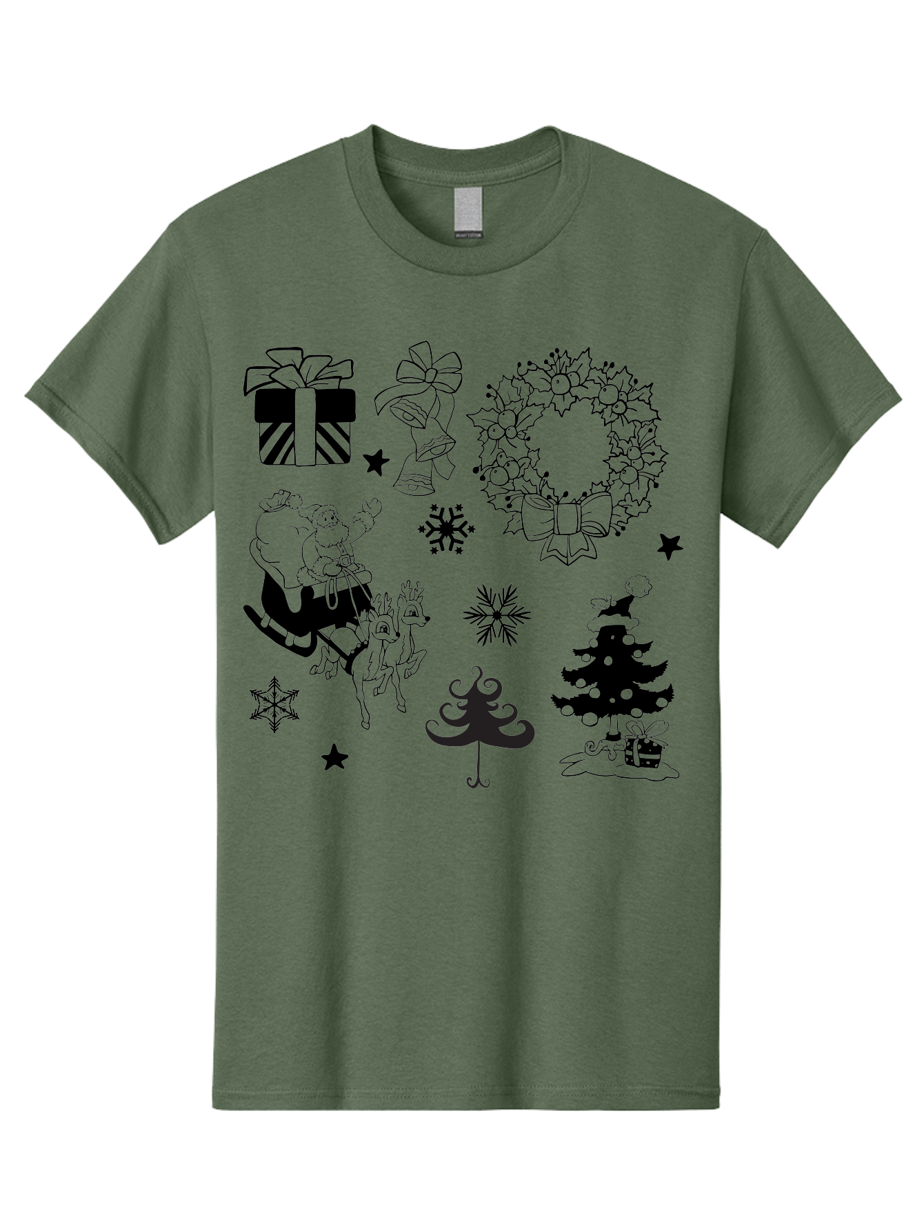 Christmas-Elements Men'S Graphic Tee, 100% Cotton, Comfortable Casual Summer Wear, Machine Washable, Santa Claus, Reindeer, Christmas Tree, Wreath, Gifts, Bows, Snowflakes, Stars, Festive Decorations, Holiday Graphics, Christmas Illustrations, Aac580