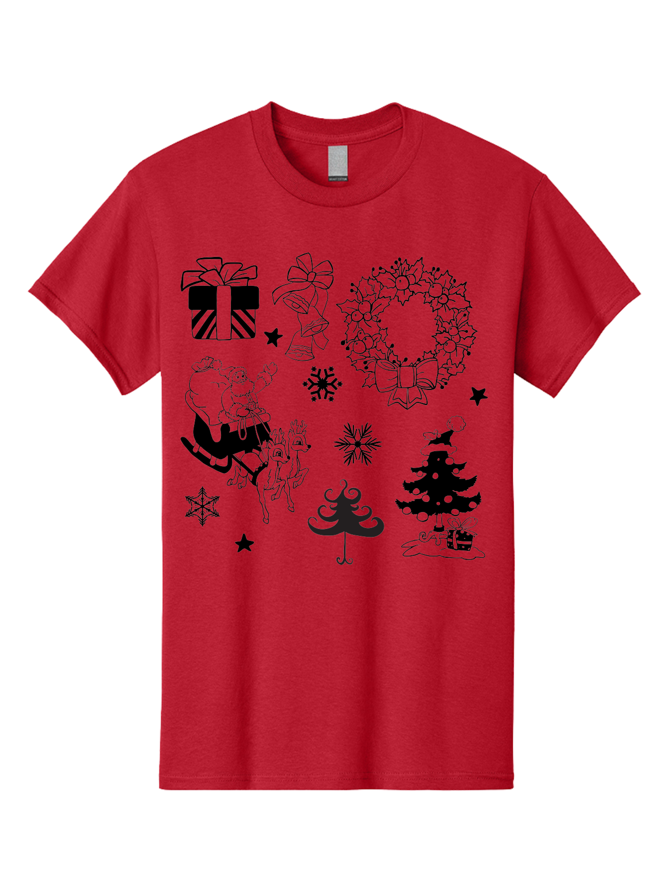 Christmas-Elements Men'S Graphic Tee, 100% Cotton, Comfortable Casual Summer Wear, Machine Washable, Santa Claus, Reindeer, Christmas Tree, Wreath, Gifts, Bows, Snowflakes, Stars, Festive Decorations, Holiday Graphics, Christmas Illustrations, Aac580