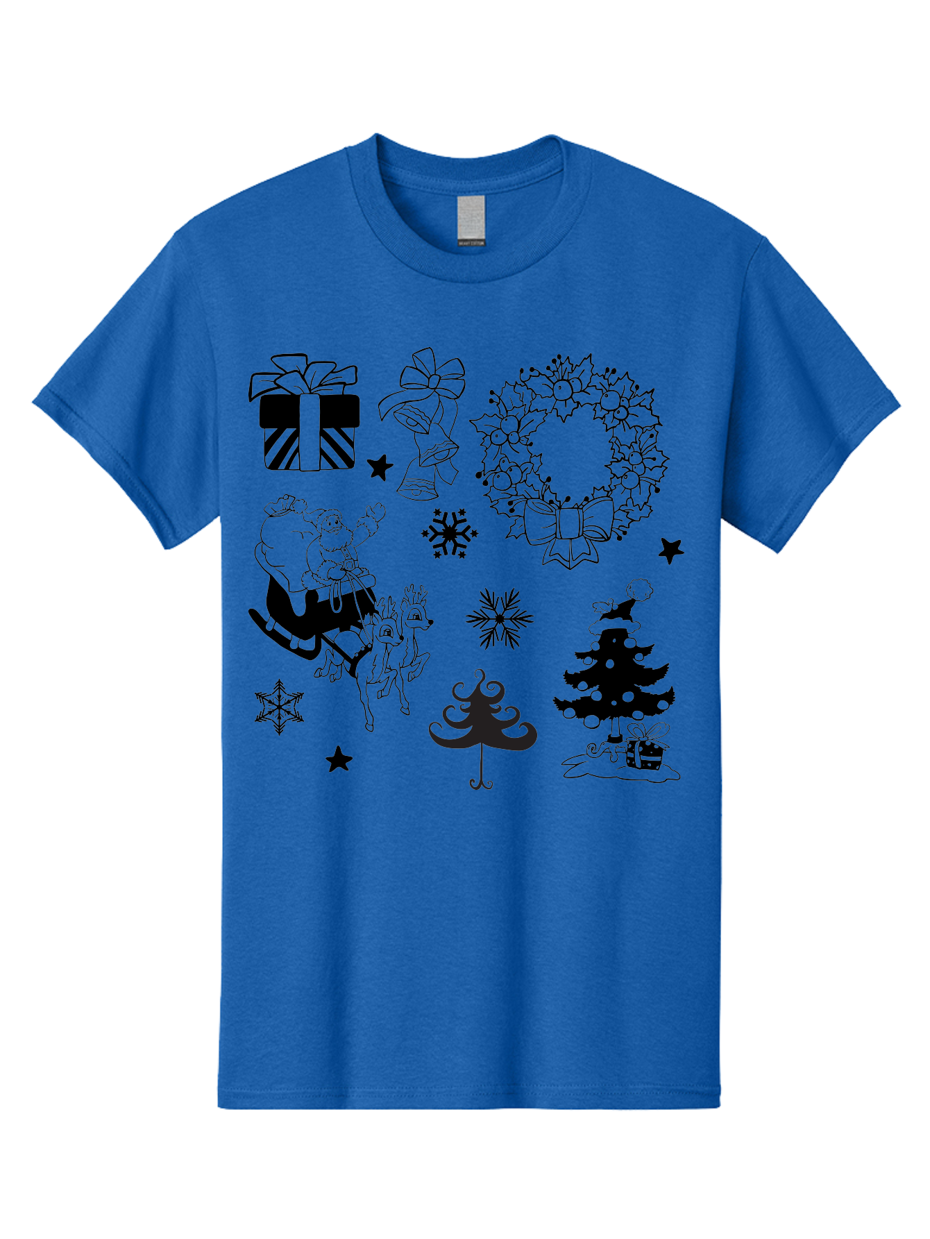 Christmas-Elements Men'S Graphic Tee, 100% Cotton, Comfortable Casual Summer Wear, Machine Washable, Santa Claus, Reindeer, Christmas Tree, Wreath, Gifts, Bows, Snowflakes, Stars, Festive Decorations, Holiday Graphics, Christmas Illustrations, Aac580