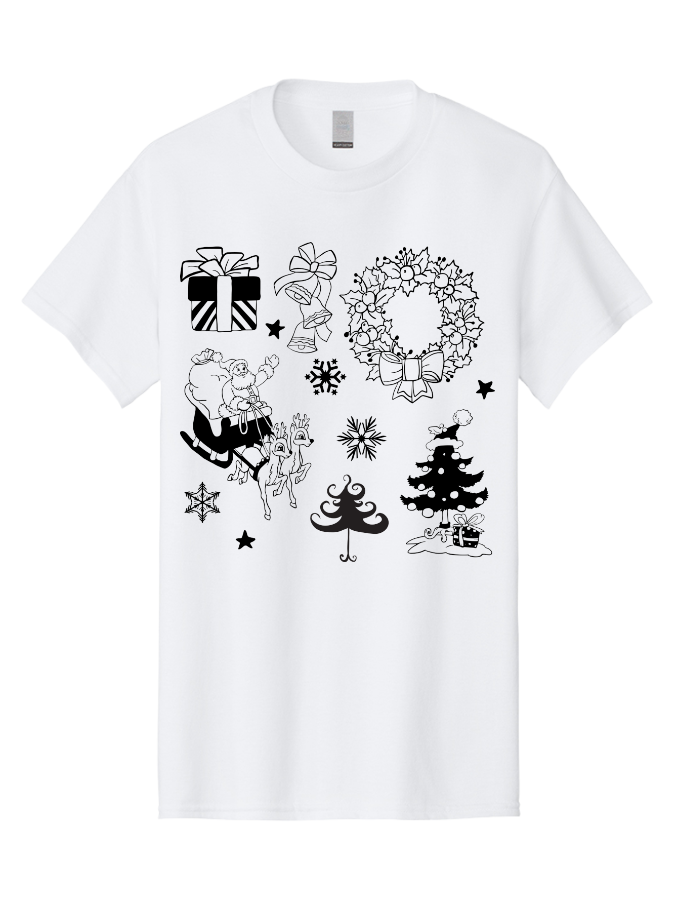 Christmas-Elements Men'S Graphic Tee, 100% Cotton, Comfortable Casual Summer Wear, Machine Washable, Santa Claus, Reindeer, Christmas Tree, Wreath, Gifts, Bows, Snowflakes, Stars, Festive Decorations, Holiday Graphics, Christmas Illustrations, Aac580