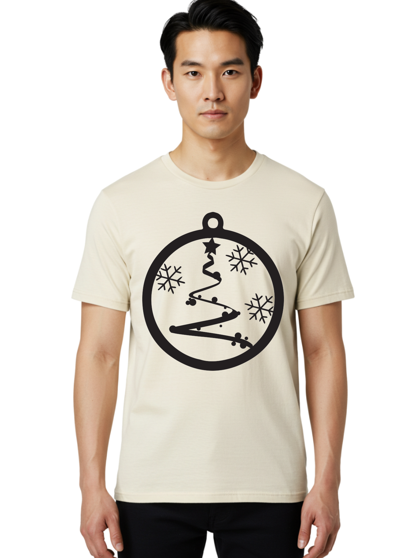 Christmas-Ornament-1 Men'S Graphic Tee, 100% Cotton, Comfortable Casual Summer Wear, Machine Washable, Christmas Tree, Snowflakes, Winter Decoration, Festive Symbol, Holiday Ornaments, Christmas Decor, Tree Silhouette, Star On Top, Aac582