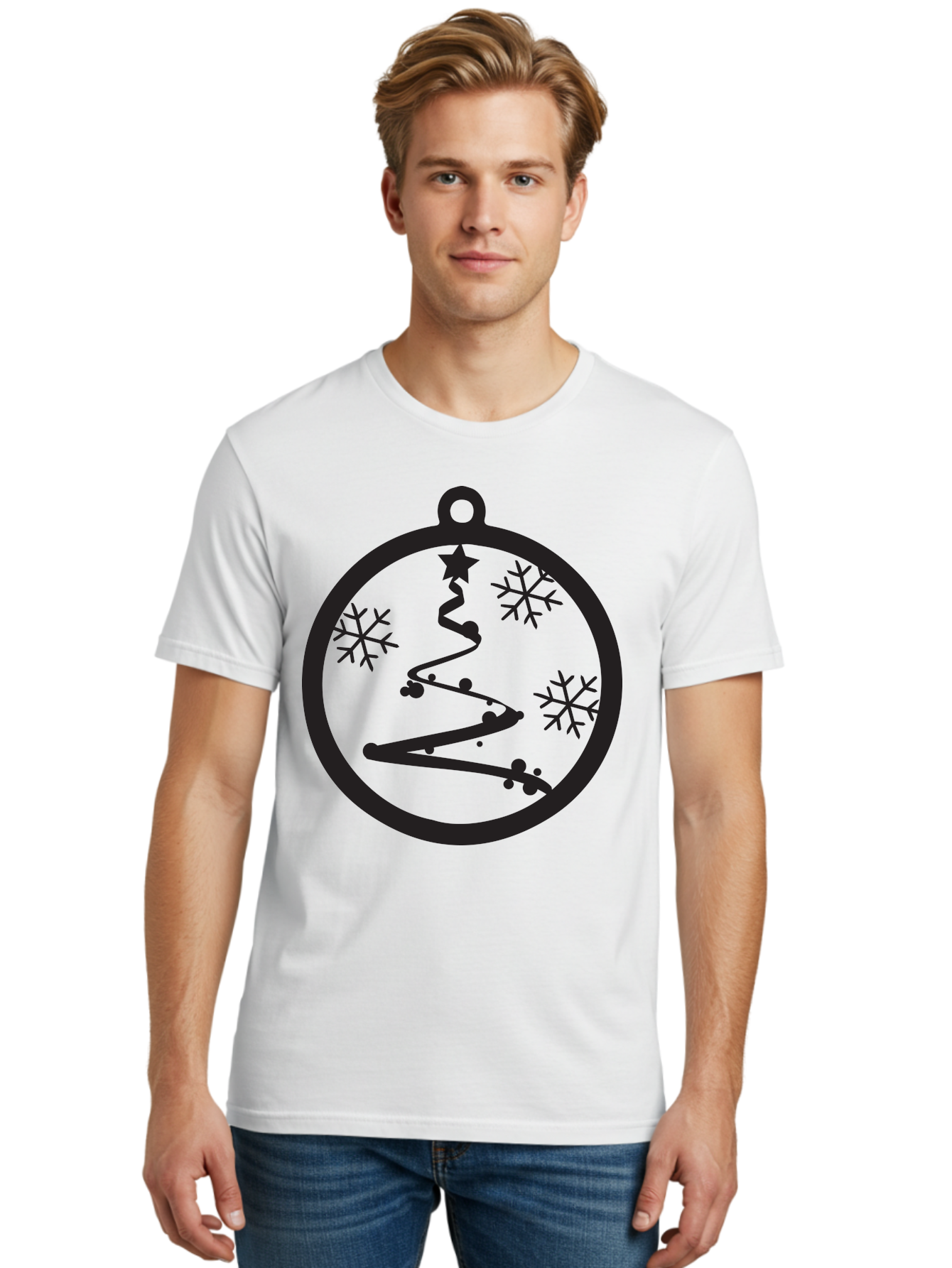 Christmas-Ornament-1 Men'S Graphic Tee, 100% Cotton, Comfortable Casual Summer Wear, Machine Washable, Christmas Tree, Snowflakes, Winter Decoration, Festive Symbol, Holiday Ornaments, Christmas Decor, Tree Silhouette, Star On Top, Aac582