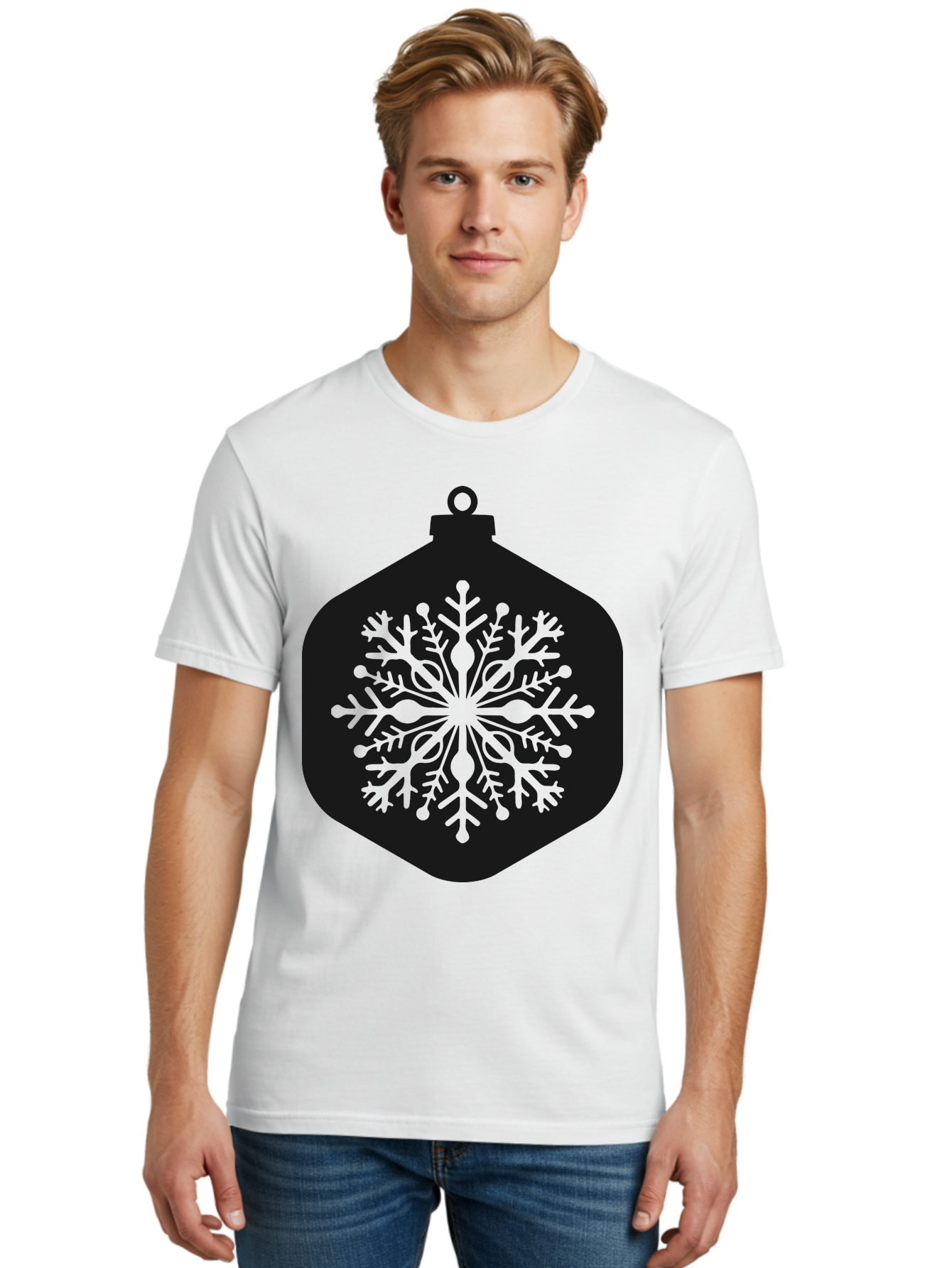 Christmas-Ornament-Snowflake Men'S Graphic Tee, 100% Cotton, Comfortable Casual Summer Wear, Machine Washable, Christmas Ornament, Snowflake Design, Festive Decor, Holiday Symbol, Winter Wonderland, Seasonal Charm, Elegant Pattern, Aac583