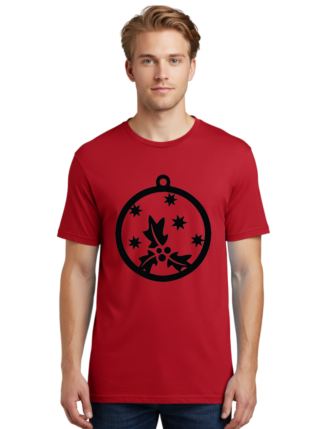 Christmas-Ornament Men'S Graphic Tee, 100% Cotton, Comfortable Casual Summer Wear, Machine Washable, Christmas Bauble, Holly Decoration, Festive Stars, Holiday Ornament, Seasonal Design, Winter Decor, Christmas Symbol Aac584