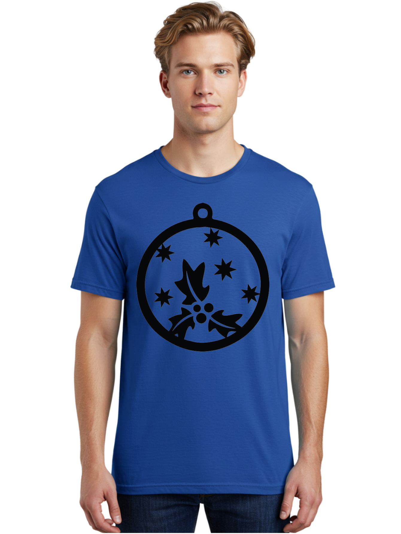 Christmas-Ornament Men'S Graphic Tee, 100% Cotton, Comfortable Casual Summer Wear, Machine Washable, Christmas Bauble, Holly Decoration, Festive Stars, Holiday Ornament, Seasonal Design, Winter Decor, Christmas Symbol Aac584