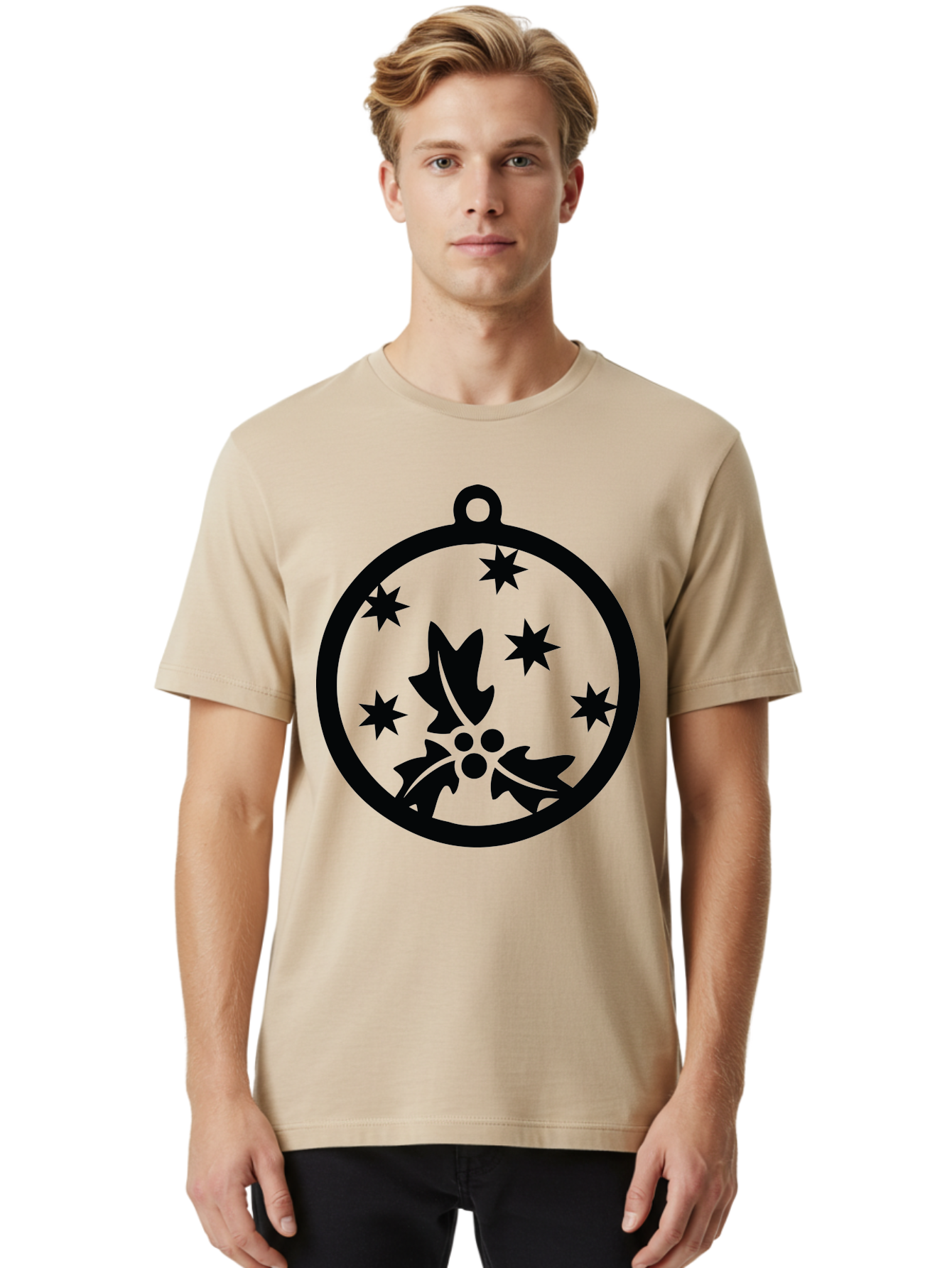 Christmas-Ornament Men'S Graphic Tee, 100% Cotton, Comfortable Casual Summer Wear, Machine Washable, Christmas Bauble, Holly Decoration, Festive Stars, Holiday Ornament, Seasonal Design, Winter Decor, Christmas Symbol Aac584