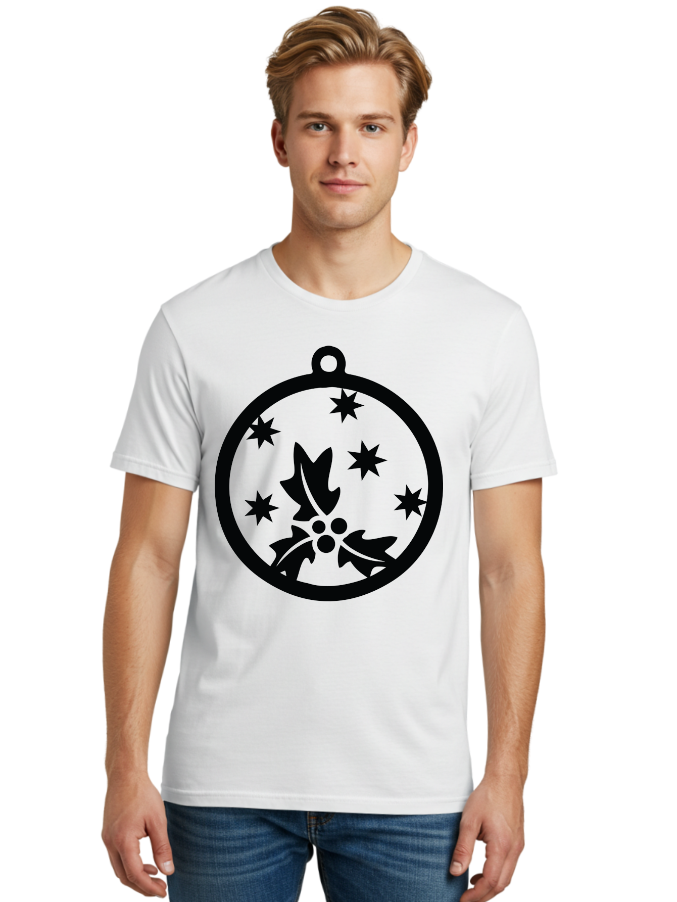 Christmas-Ornament Men'S Graphic Tee, 100% Cotton, Comfortable Casual Summer Wear, Machine Washable, Christmas Bauble, Holly Decoration, Festive Stars, Holiday Ornament, Seasonal Design, Winter Decor, Christmas Symbol Aac584
