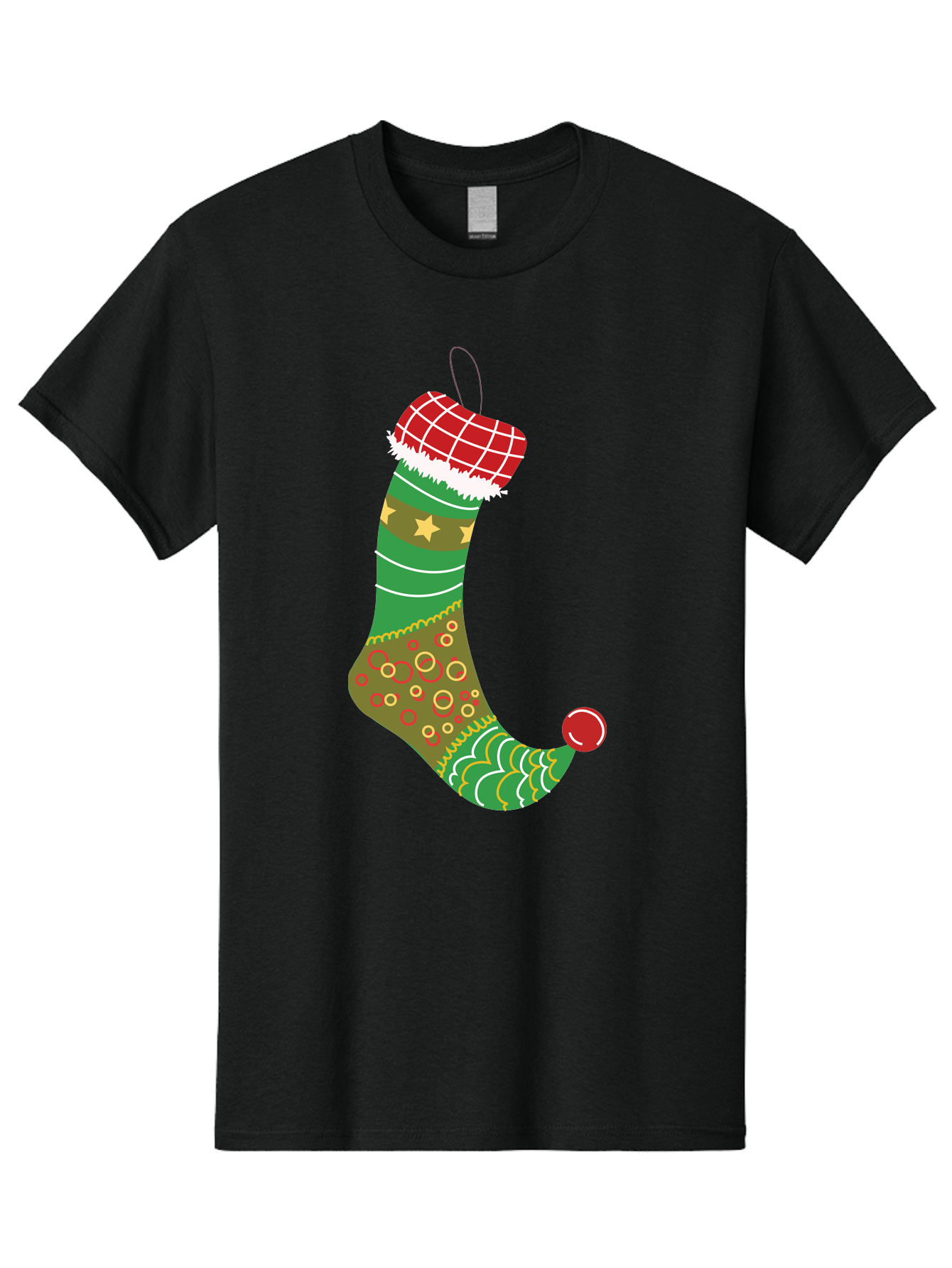 Christmas-Stocking-1 Men'S Graphic Tee, 100% Cotton, Comfortable Casual Summer Wear, Machine Washable, Christmas Stocking, Holiday Decoration, Festive Colors, Red And Green Stripes, Gold Stars, Hanging Ornament, Holly Jolly, Santa Claus, Aac585