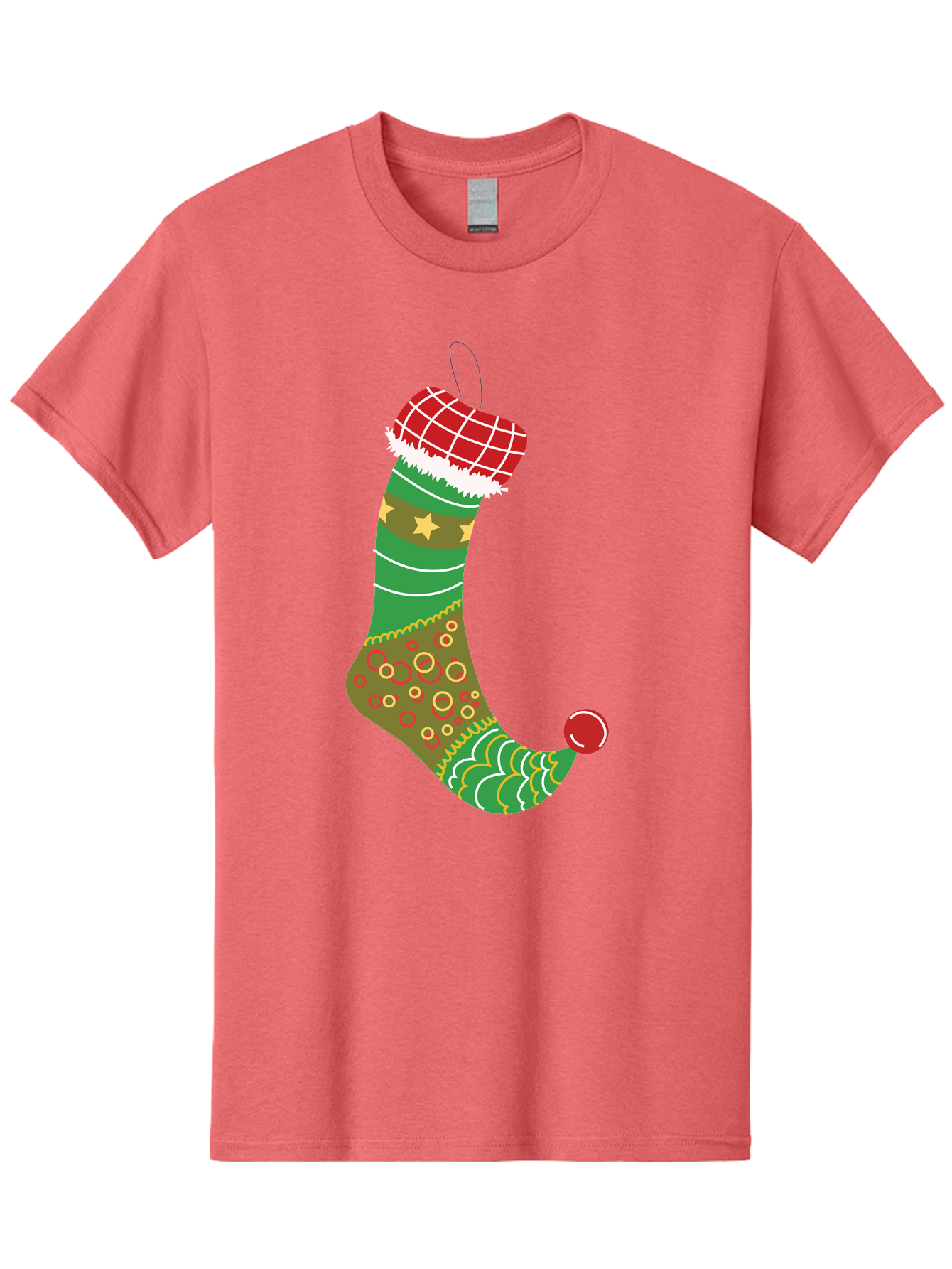 Christmas-Stocking-1 Men'S Graphic Tee, 100% Cotton, Comfortable Casual Summer Wear, Machine Washable, Christmas Stocking, Holiday Decoration, Festive Colors, Red And Green Stripes, Gold Stars, Hanging Ornament, Holly Jolly, Santa Claus, Aac585